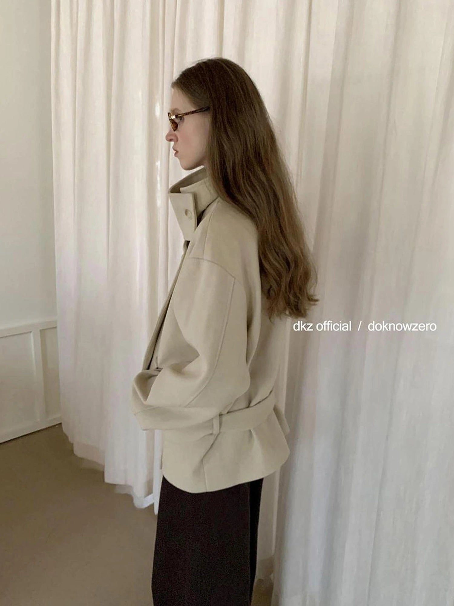 DKZ OFFICIAL Short Wool Blend Trench Coat With Stand Collar