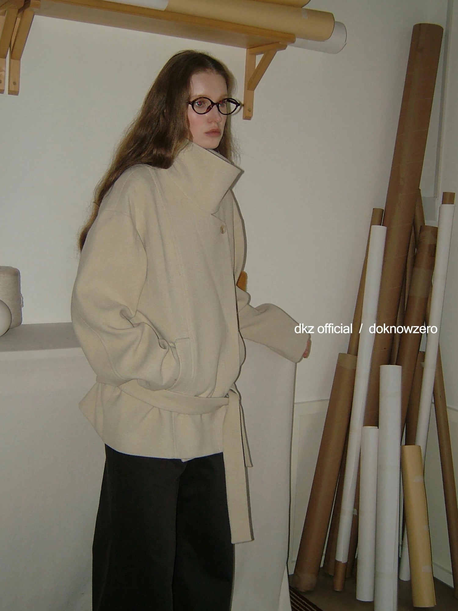 DKZ OFFICIAL Short Wool Blend Trench Coat With Stand Collar