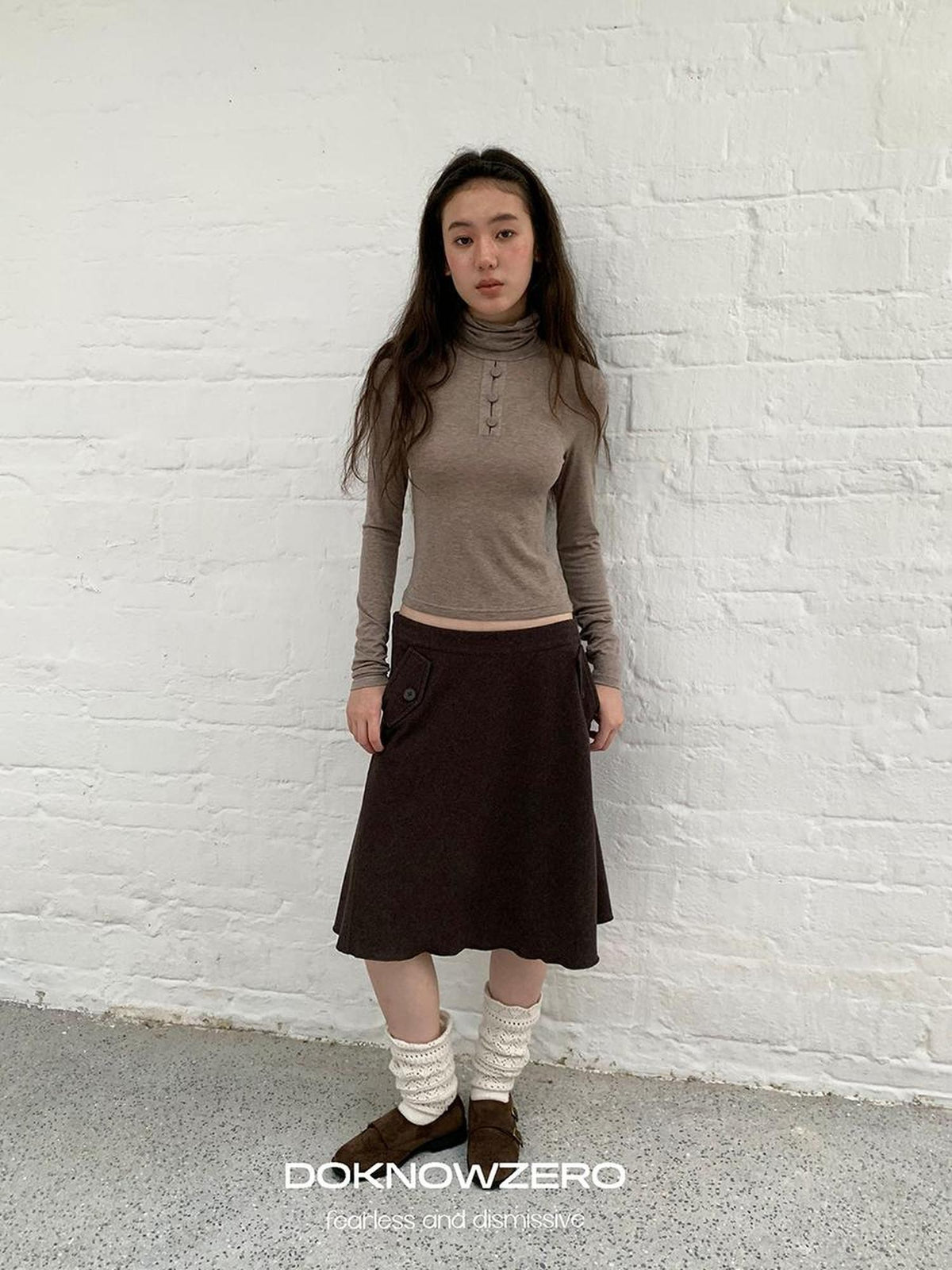 DKZ OFFICIAL Slim Fit High Neck Camel Women&