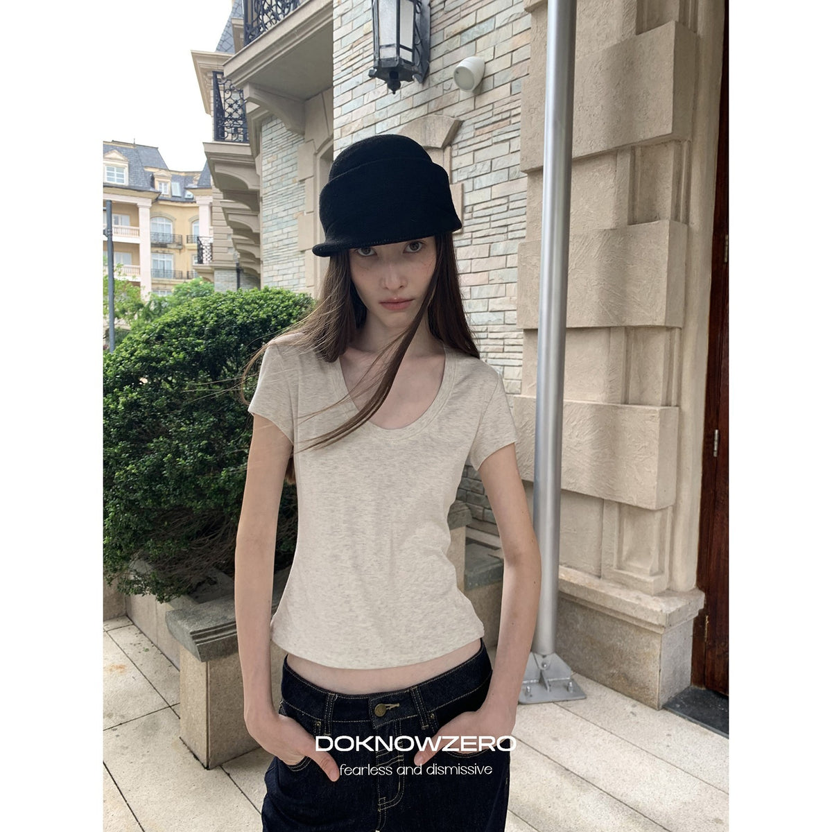 DKZ_OFFICIAL_Slim_Fit_U_Neck_Short_Sleeve_Modal_Solid_Women&