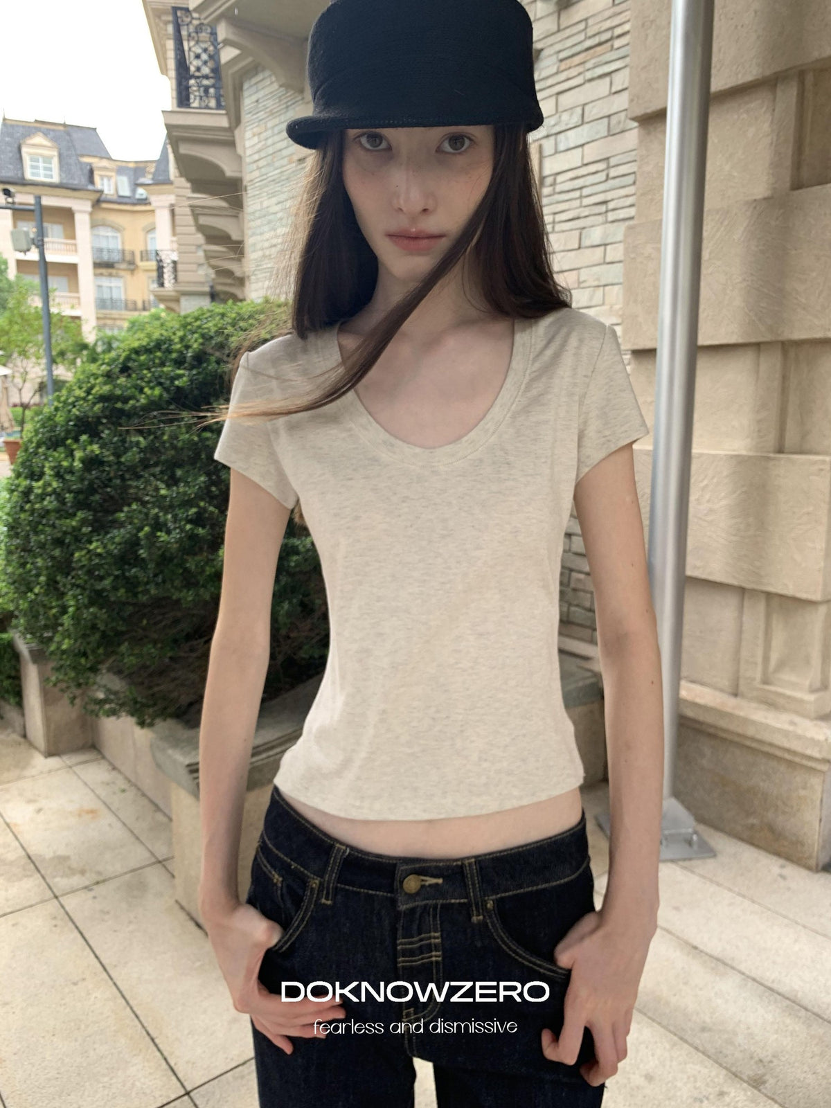 DKZ OFFICIAL Slim Fit U Neck Short Sleeve Modal Solid Women&
