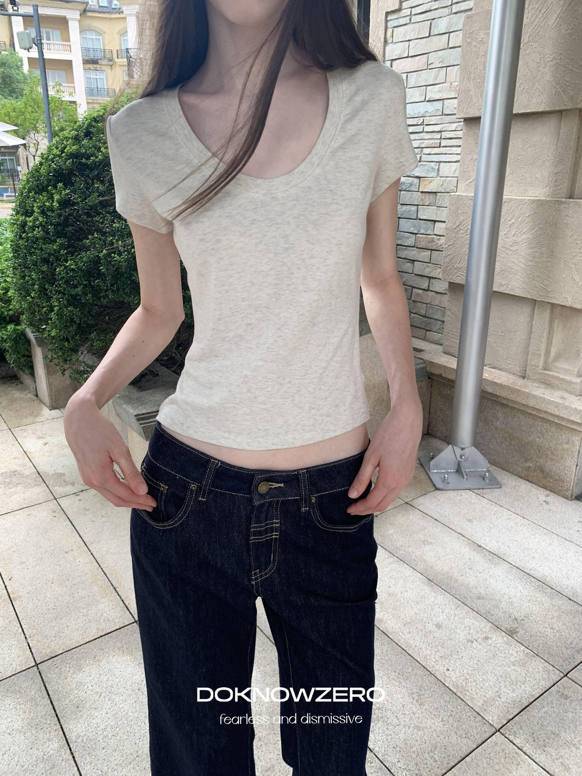 DKZ OFFICIAL Slim Fit U Neck Short Sleeve Modal Solid Women&