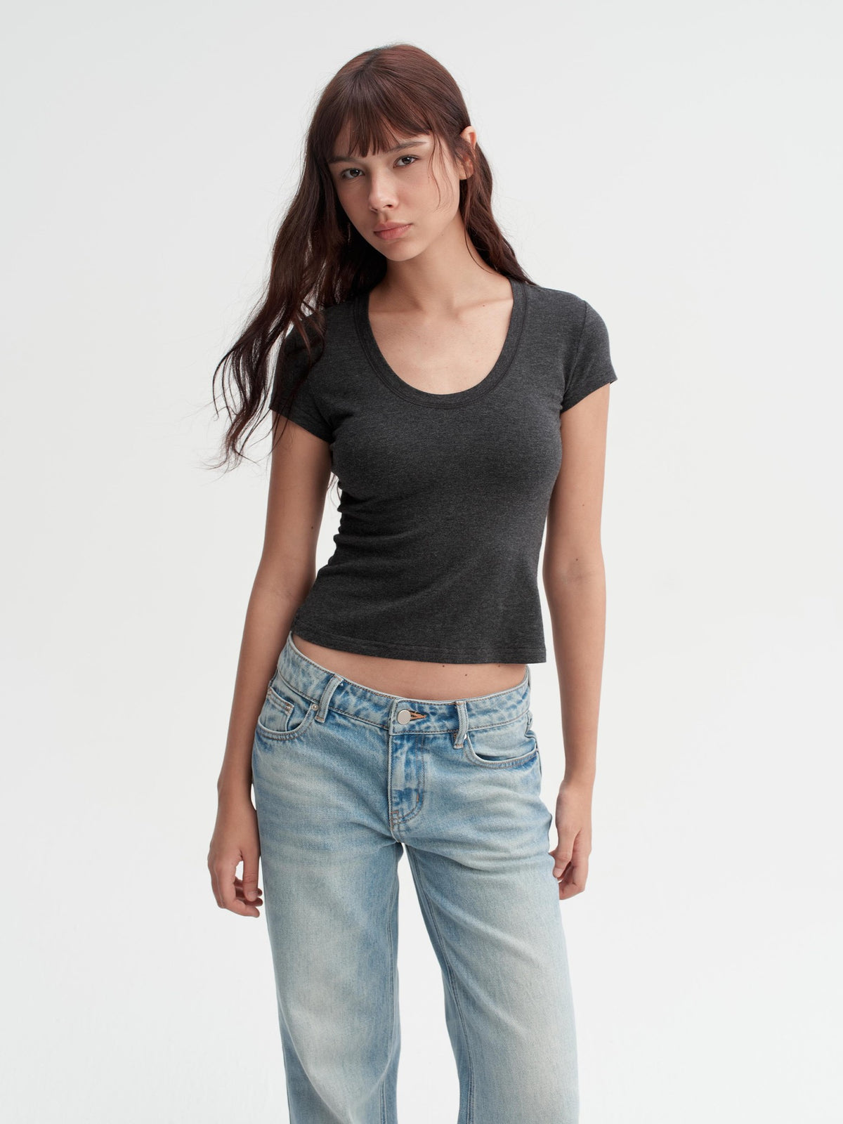 DKZ OFFICIAL Slim Fit U Neck Short Sleeve Modal Solid Women&