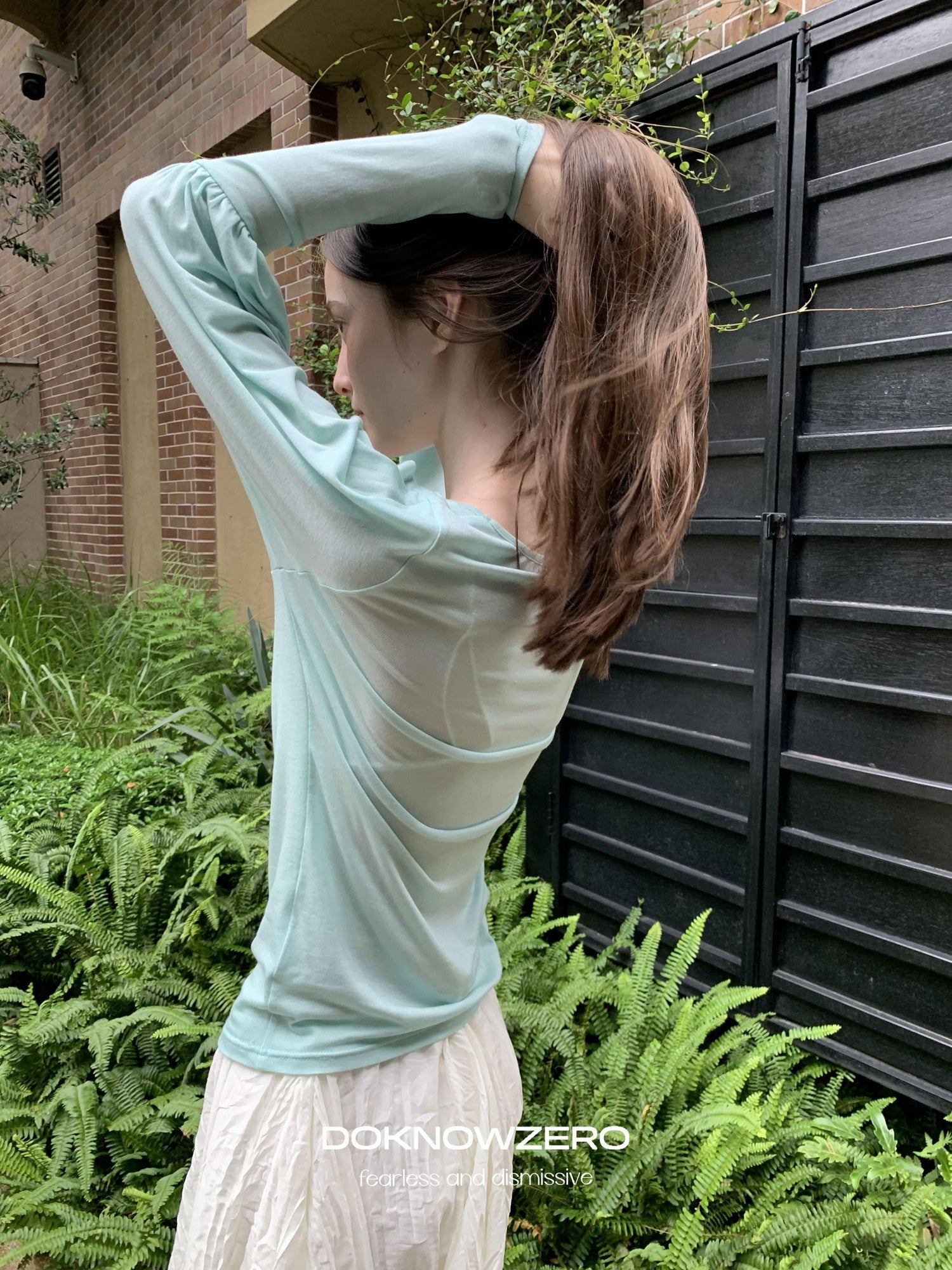 DKZ OFFICIAL Slim V-neck Puff Sleeves Women&