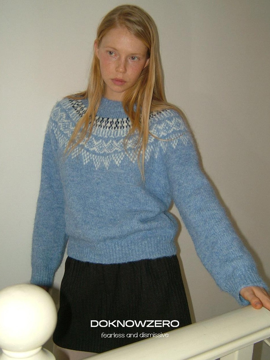 DKZ OFFICIAL Soft Jacquard Crew Neck Vintage Knit Women&