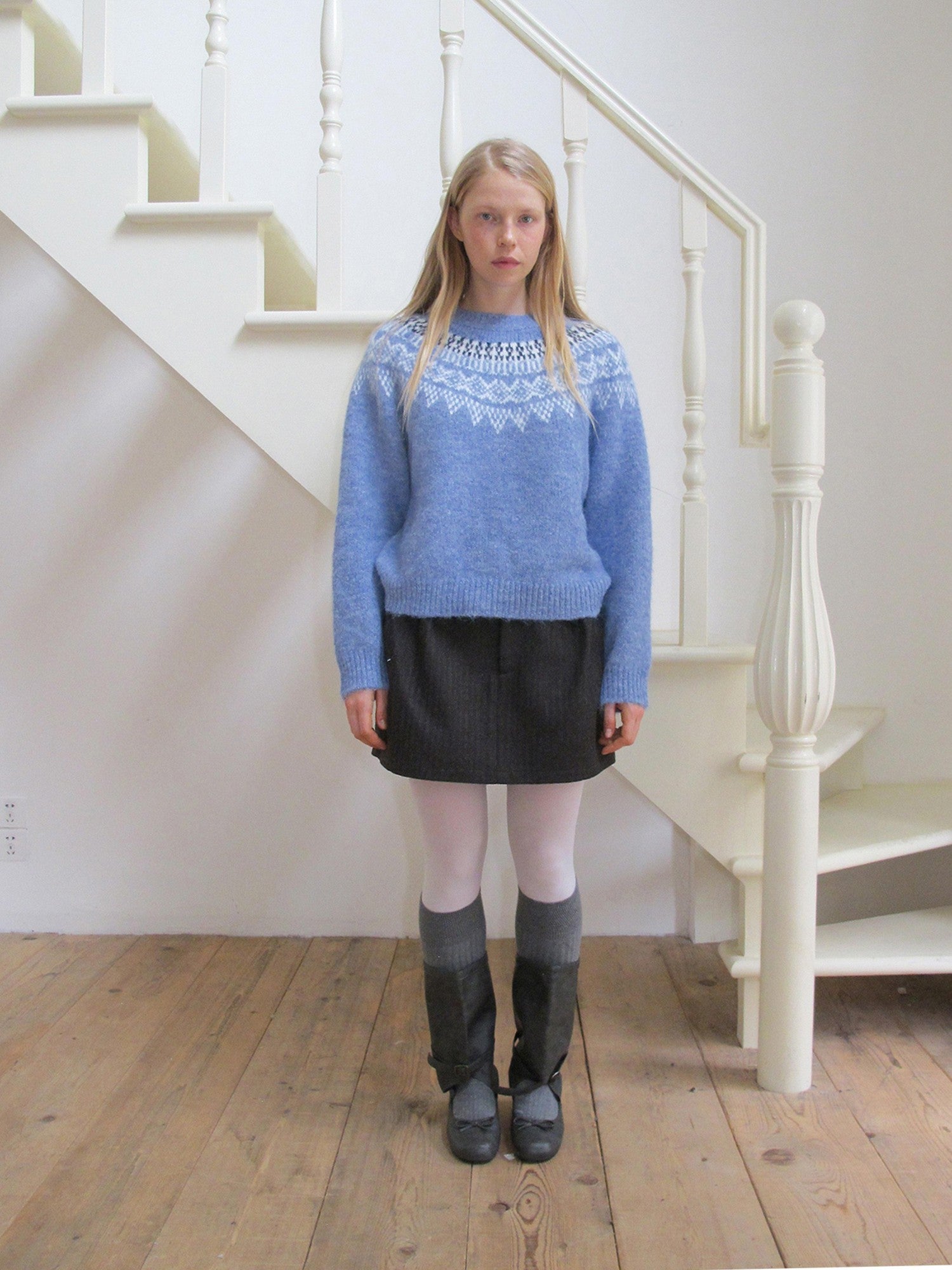 DKZ OFFICIAL Soft Jacquard Crew Neck Vintage Knit Women&