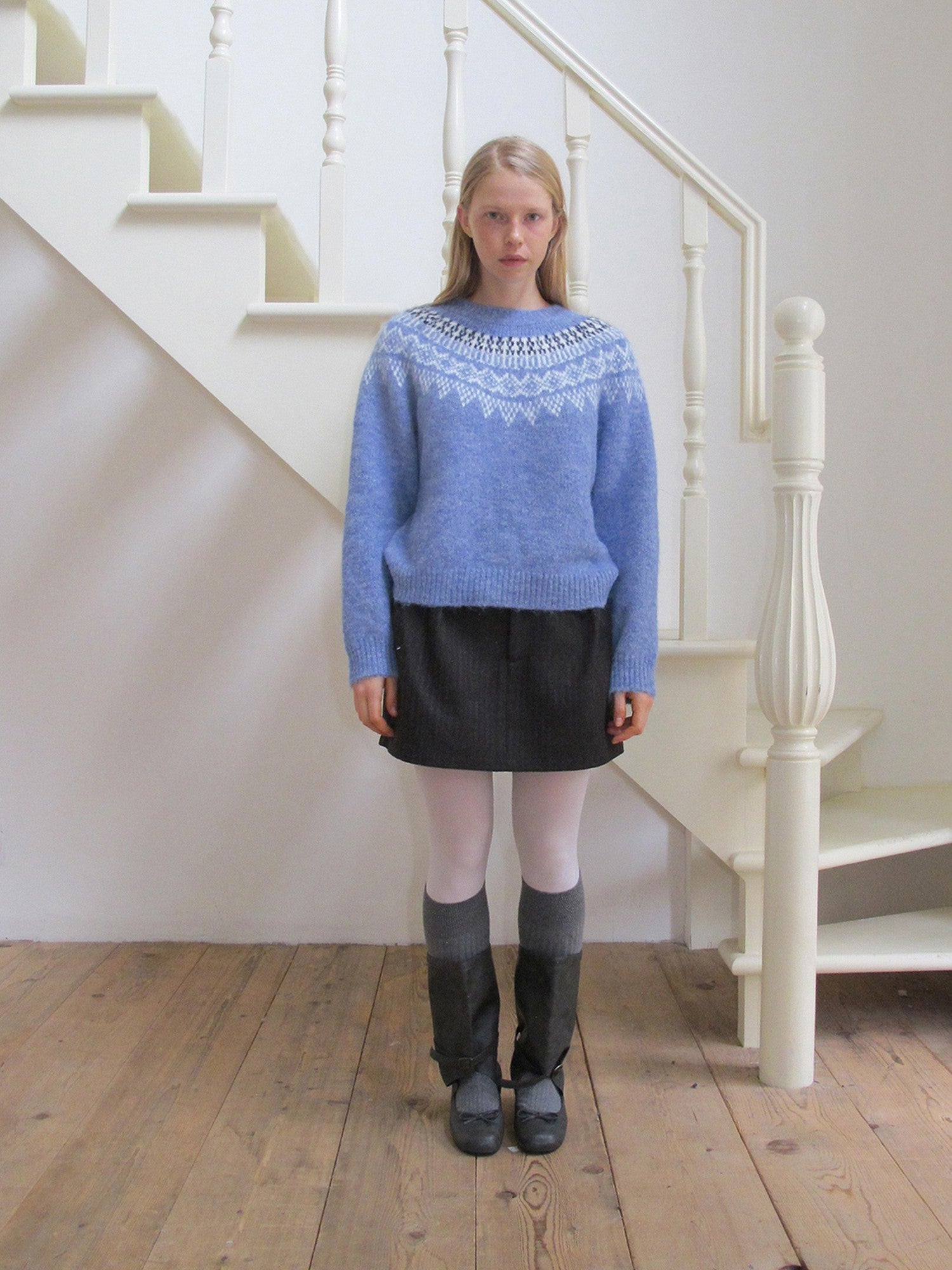 DKZ OFFICIAL Soft Jacquard Crew Neck Vintage Knit Women&