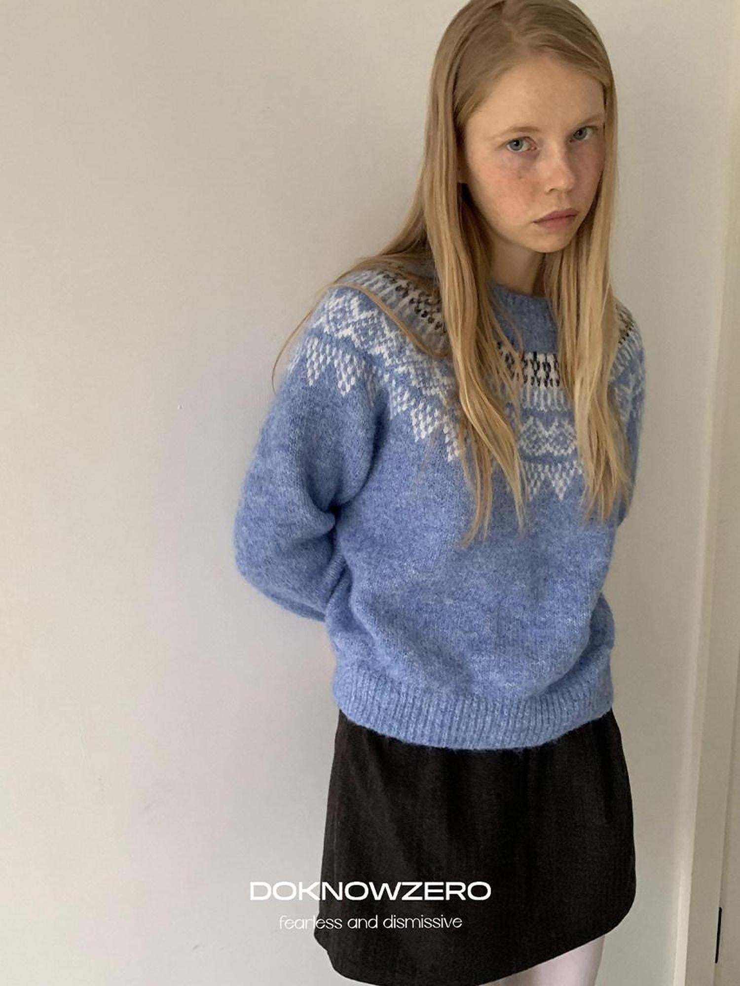 DKZ OFFICIAL Soft Jacquard Crew Neck Vintage Knit Women&