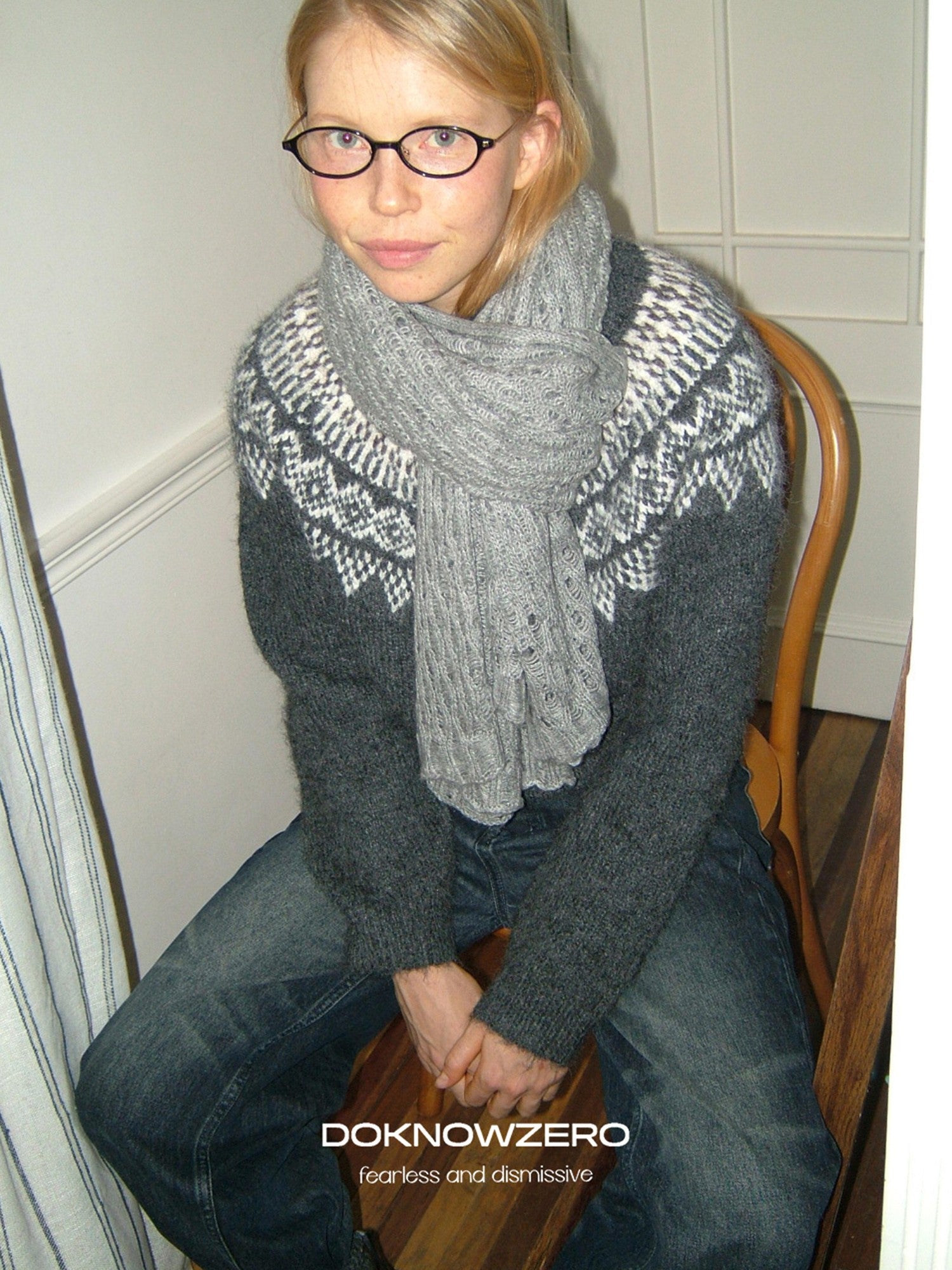 DKZ OFFICIAL Soft Jacquard Crew Neck Vintage Knit Women&