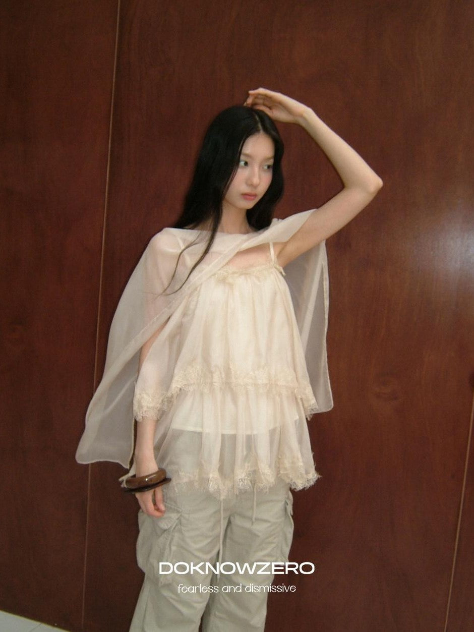DKZ OFFICIAL Soft Pink Scarf Layered V-neck Women&