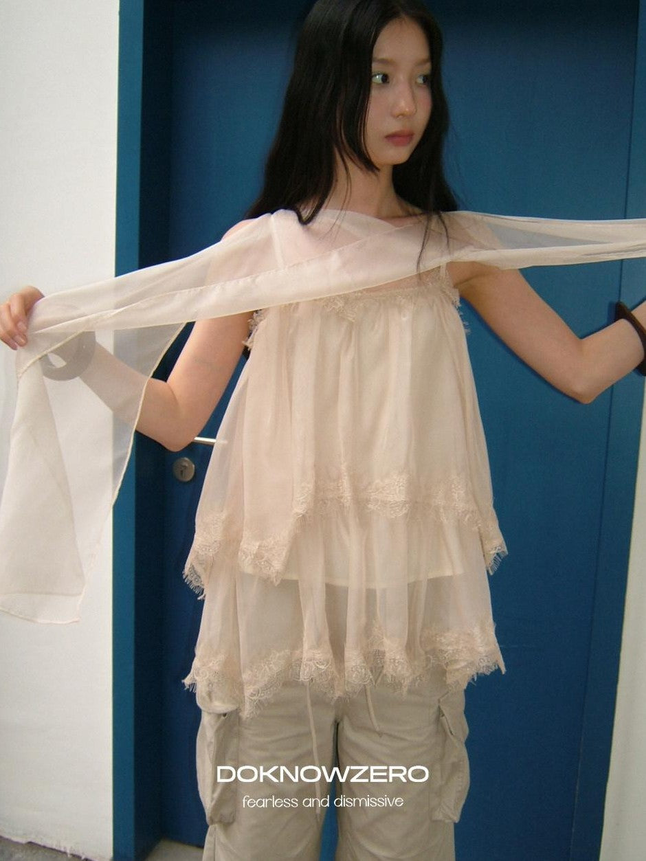 DKZ OFFICIAL Soft Pink Scarf Layered V-neck Women&