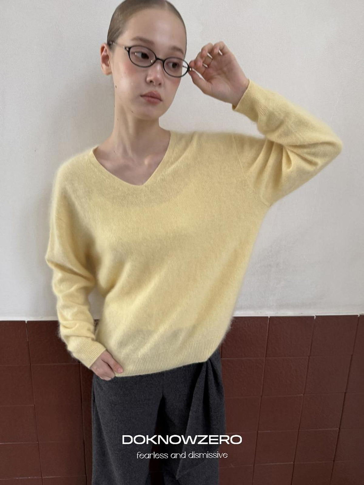 DKZ OFFICIAL Soft Wool Blend V-neck Long Sleeve Knit Women&
