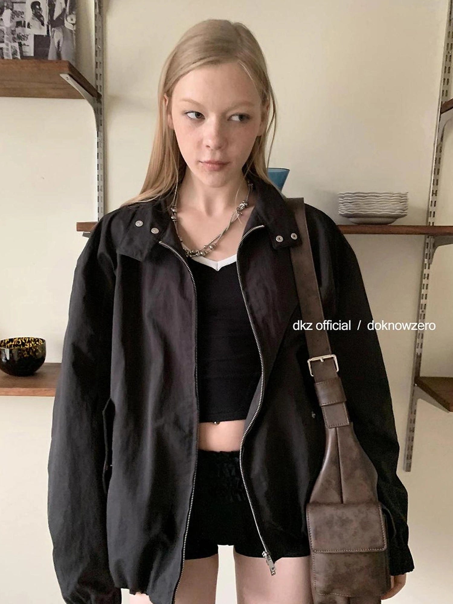 DKZ OFFICIAL Stand Collar Oversized Jacket For Women