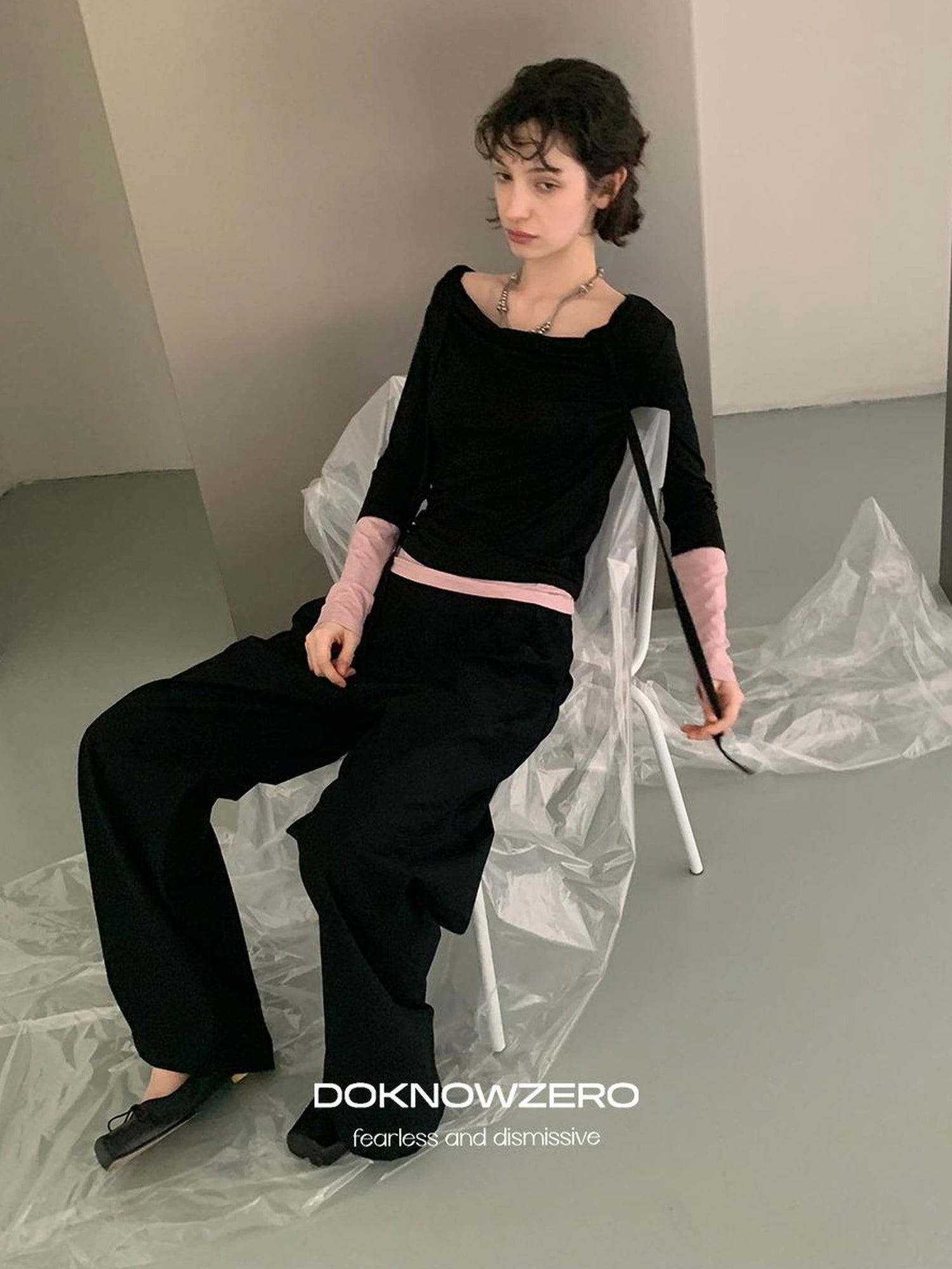 DKZ OFFICIAL Straight Leg Black Trousers For Women