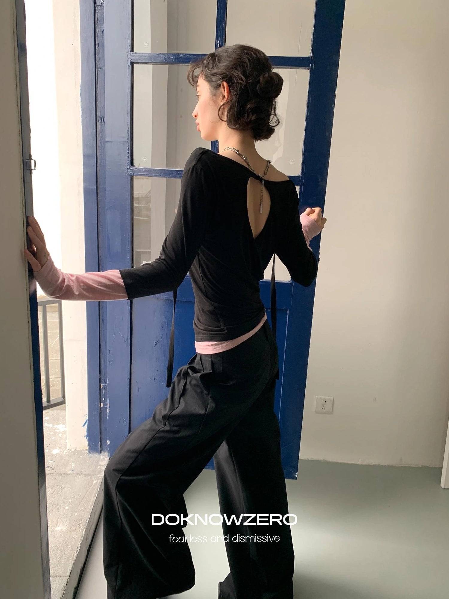 DKZ OFFICIAL Straight Leg Black Trousers For Women