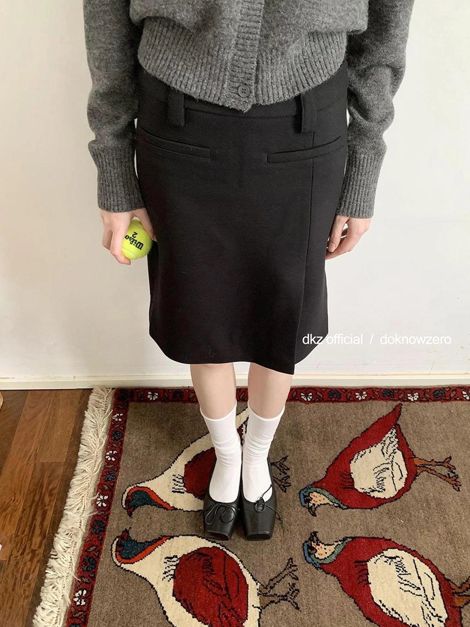 Straight Skirt With Side Slit For Women Retro Autumn Casual