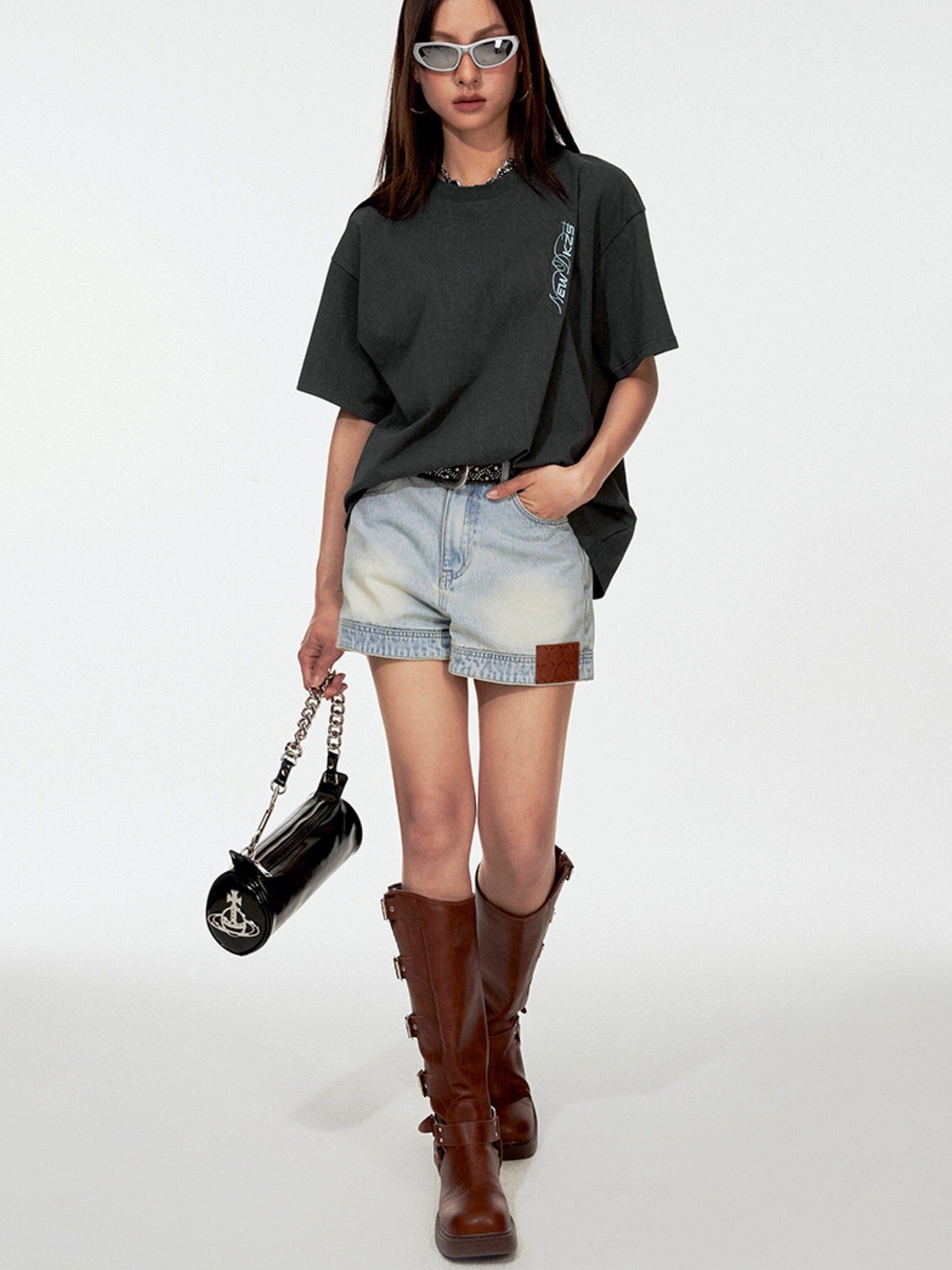 DKZ OFFICIAL Street Embroidered Folded Hem Women&