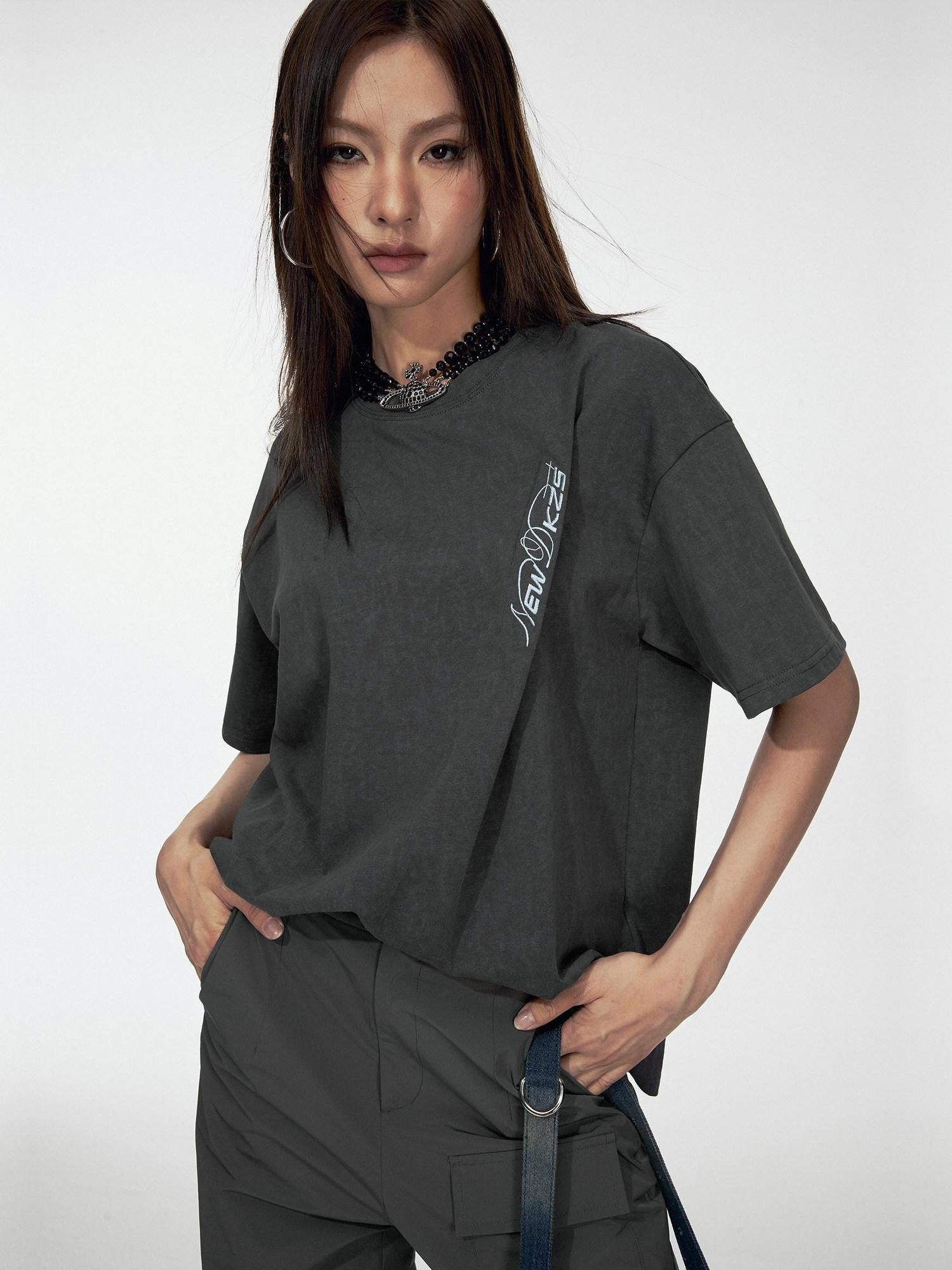 DKZ OFFICIAL Street Embroidered Folded Hem Women&