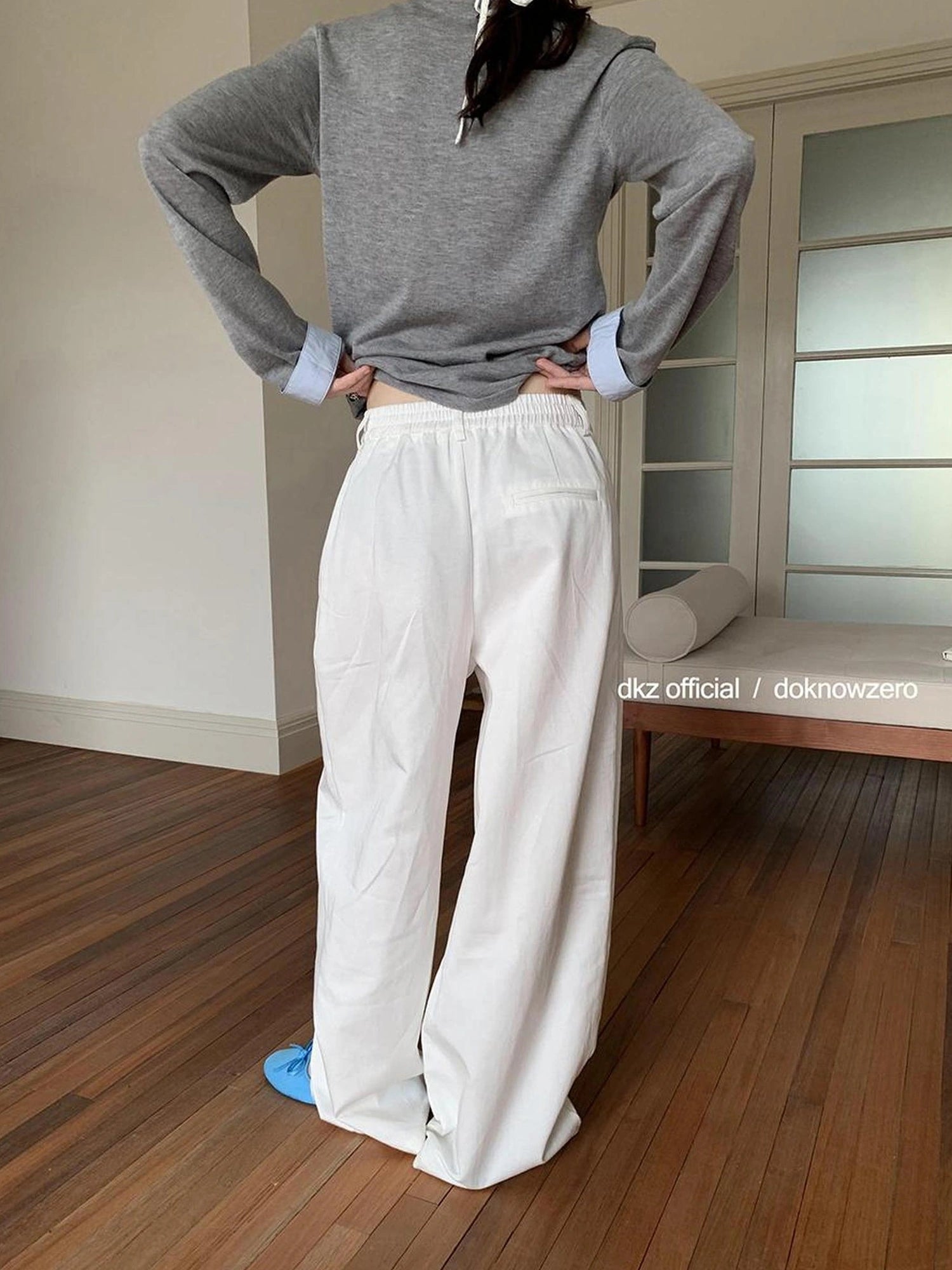 DKZ OFFICIAL Stretch Waist Linen Blend Wide Leg Pants