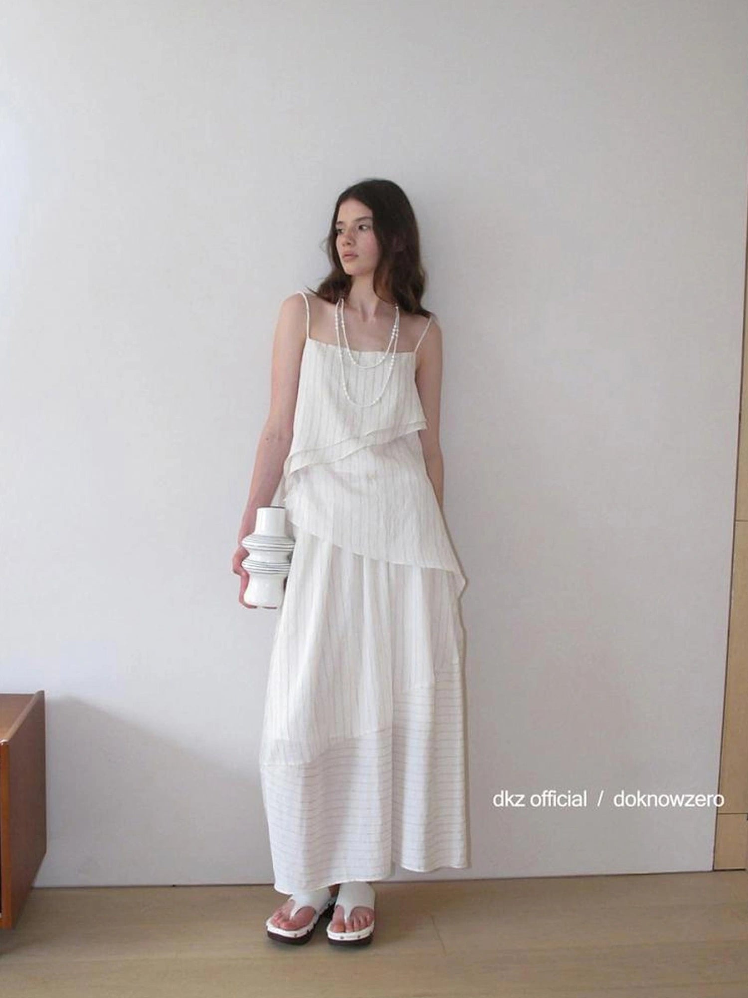 DKZ OFFICIAL Striped Irregular Camisole And Flounced Skirt Two Piece Set