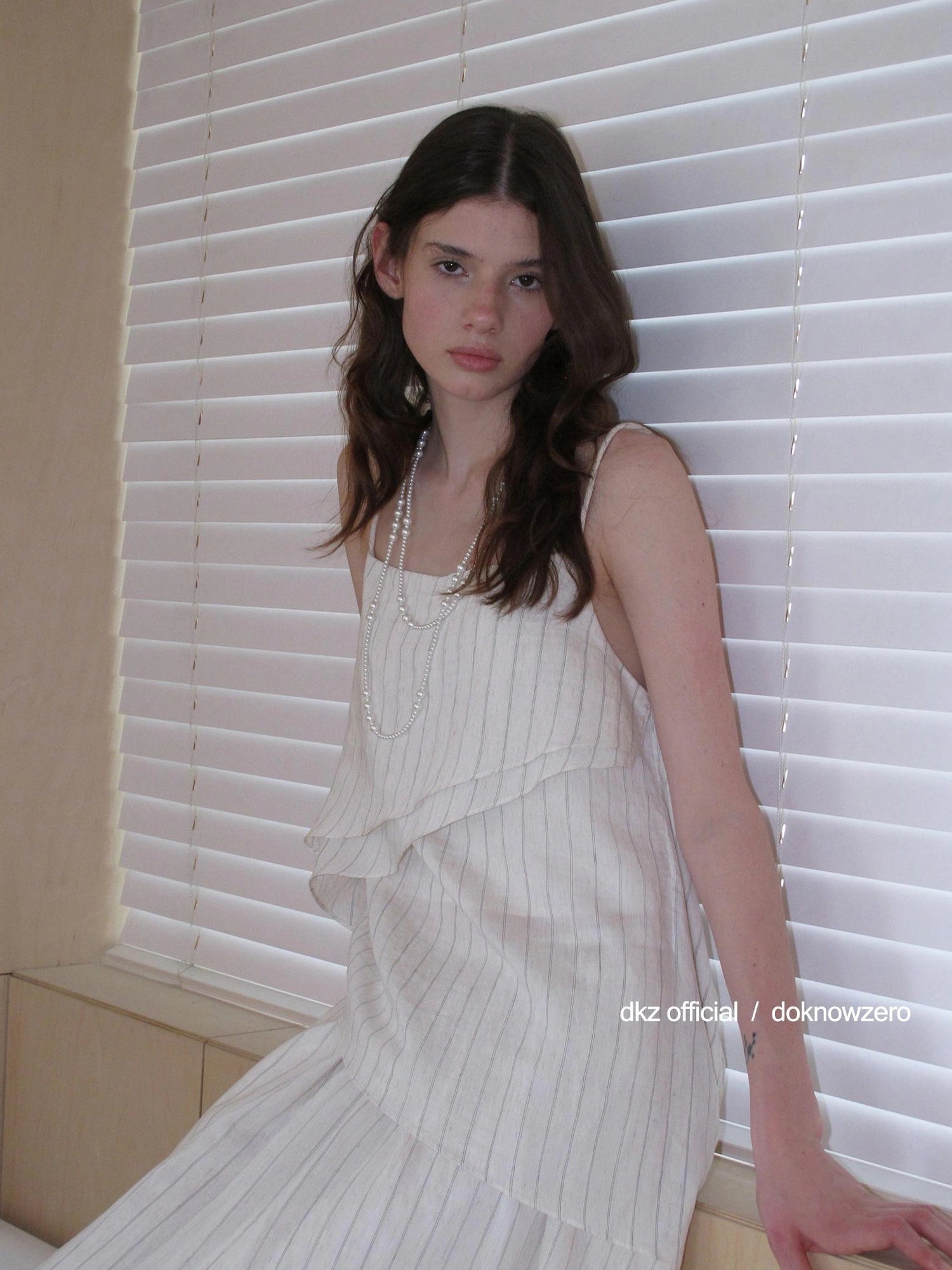 DKZ OFFICIAL Striped Irregular Camisole And Flounced Skirt Two Piece Set