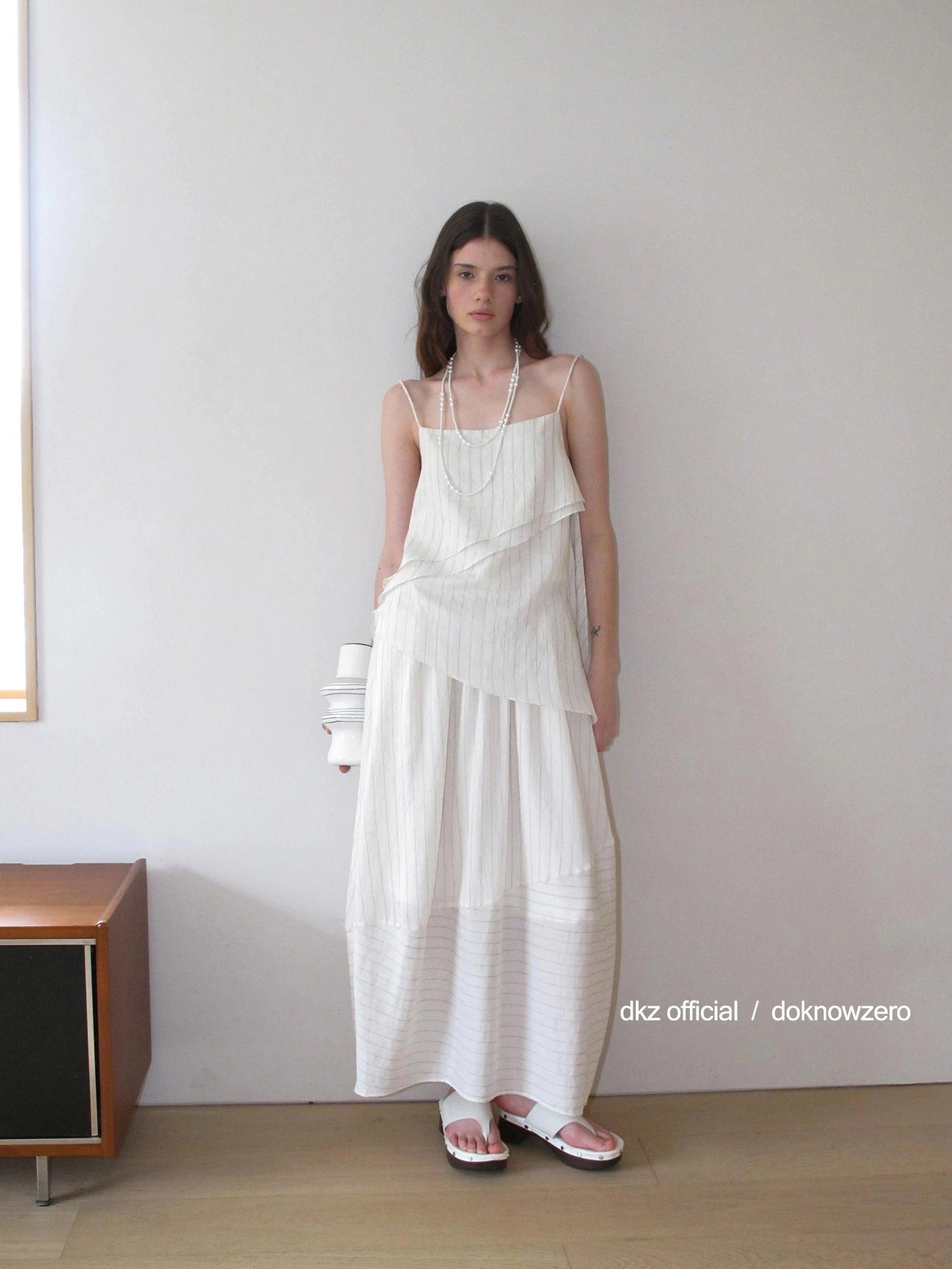 DKZ OFFICIAL Striped Irregular Camisole And Flounced Skirt Two Piece Set