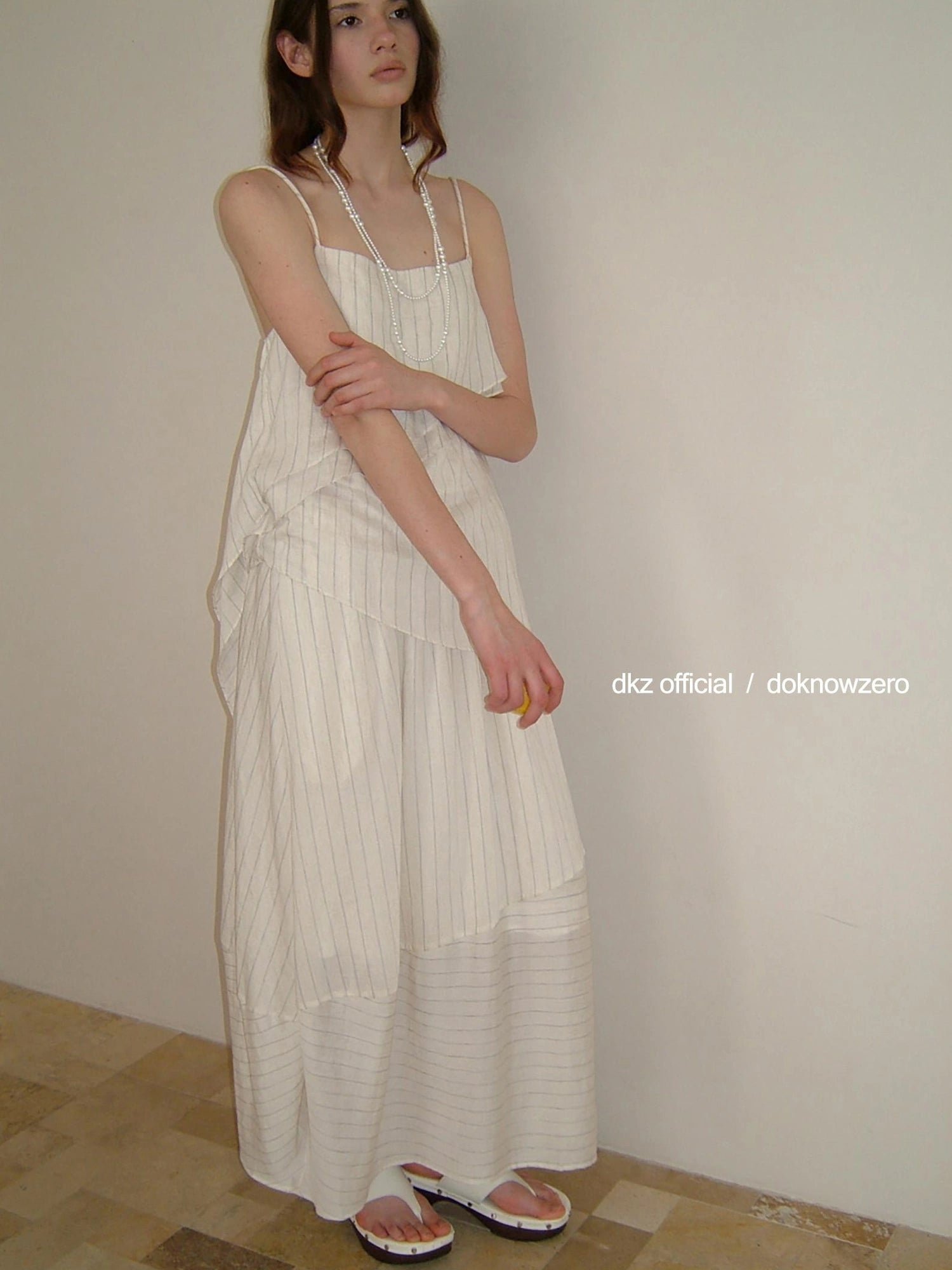 DKZ OFFICIAL Striped Irregular Camisole And Flounced Skirt Two Piece Set