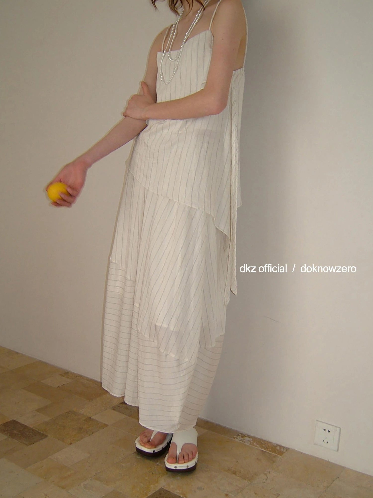 DKZ OFFICIAL Striped Irregular Camisole And Flounced Skirt Two Piece Set