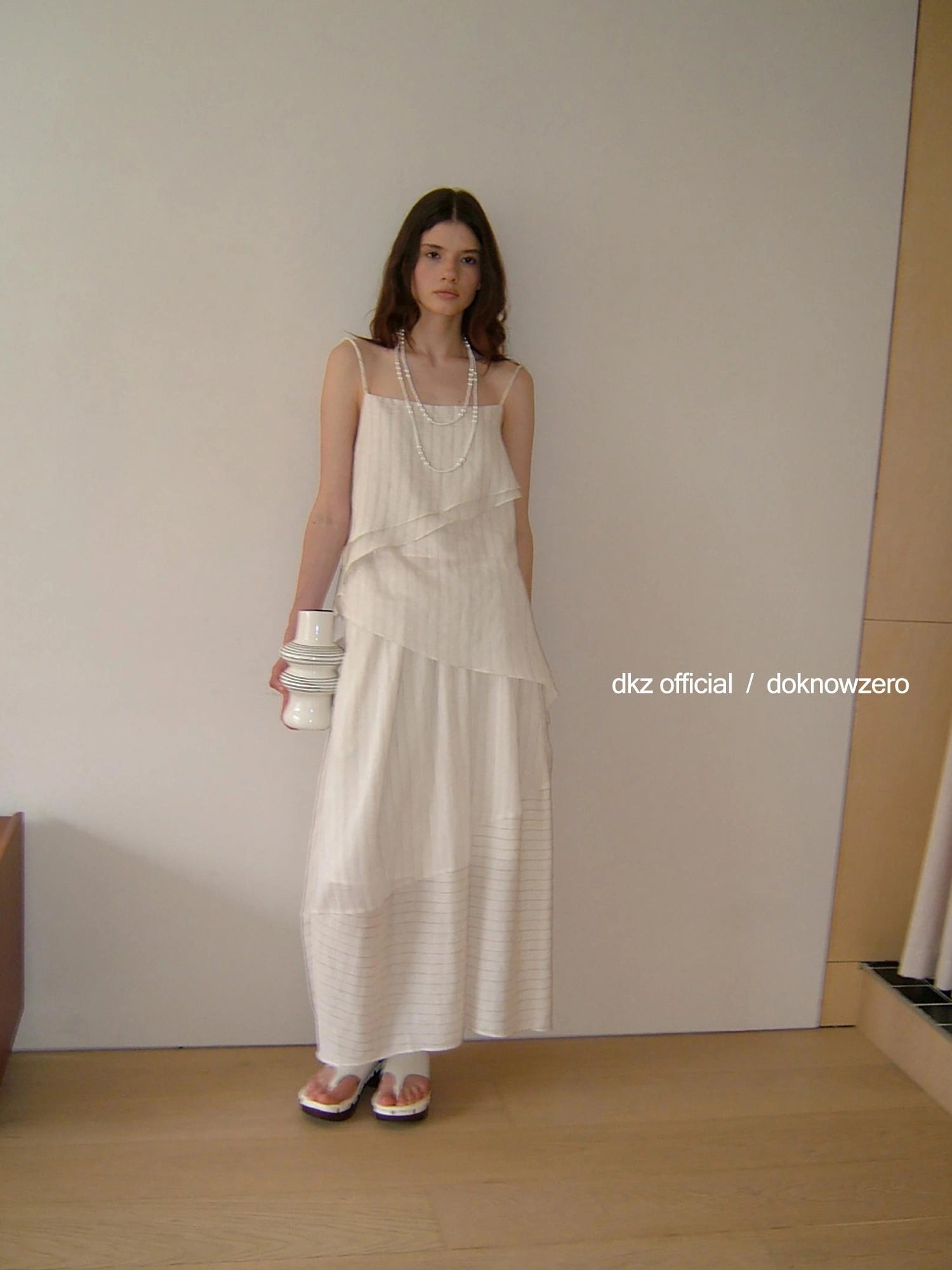 DKZ OFFICIAL Striped Irregular Camisole And Flounced Skirt Two Piece Set