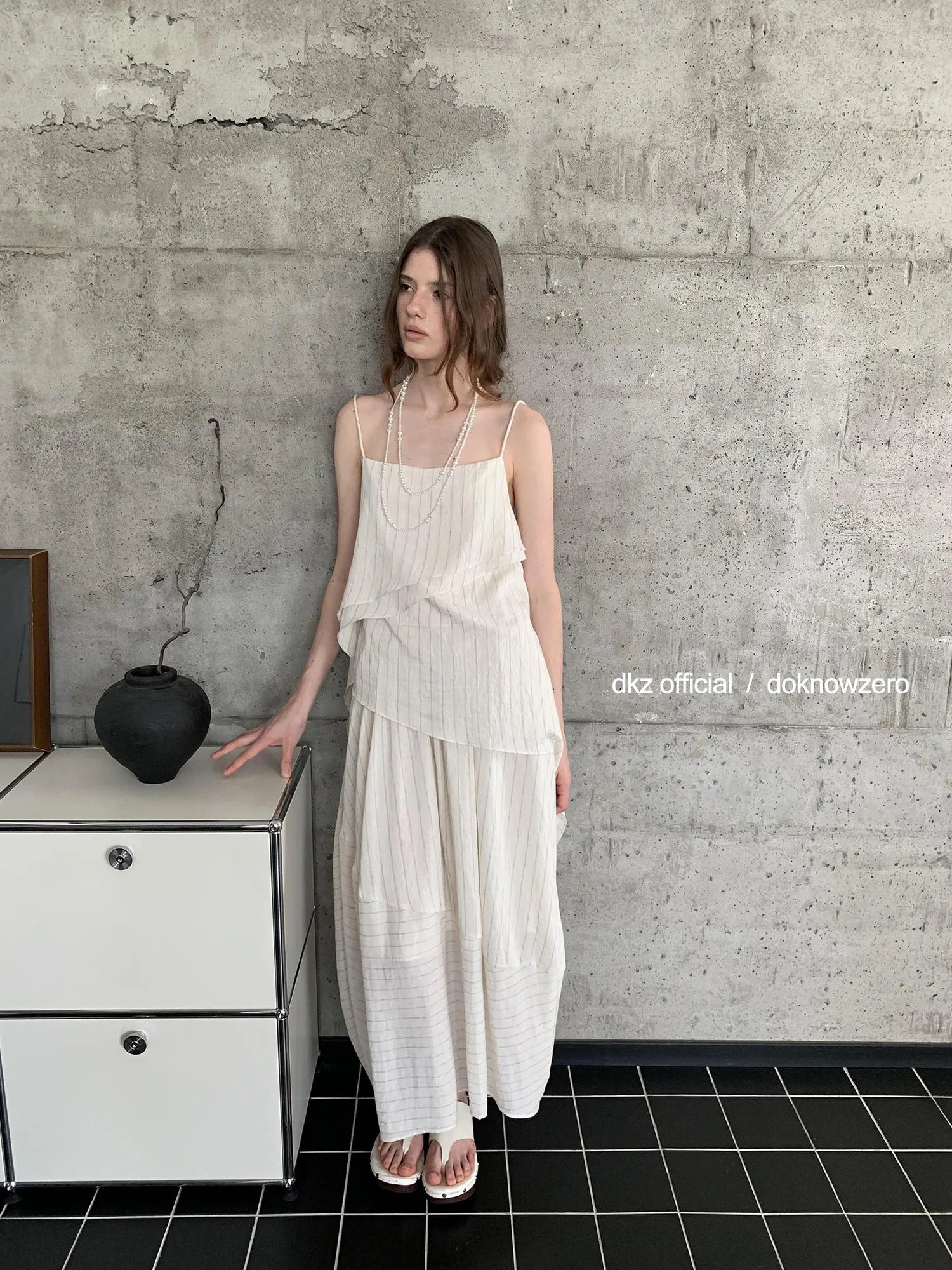 DKZ OFFICIAL Striped Irregular Camisole And Flounced Skirt Two Piece Set