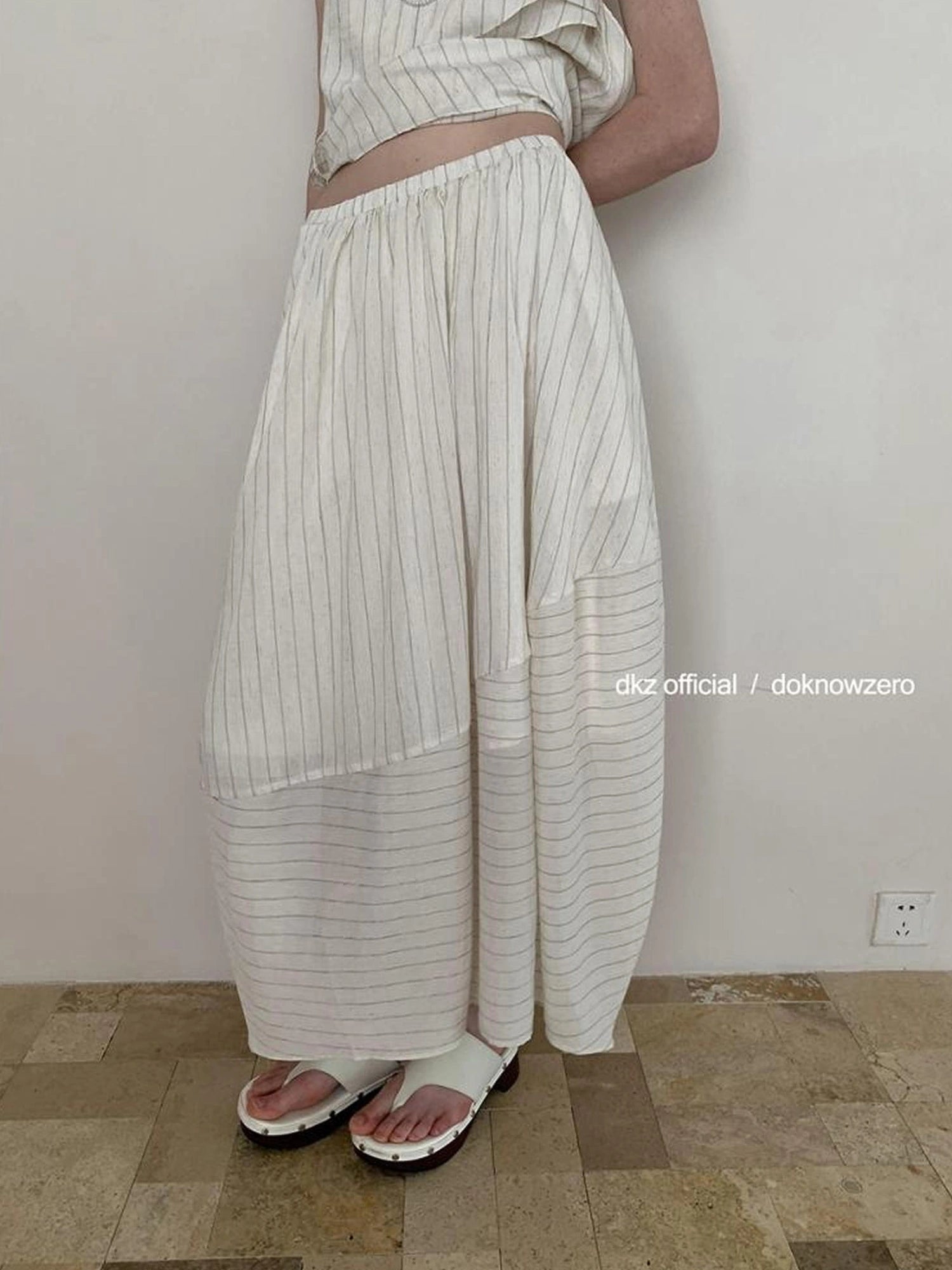 DKZ OFFICIAL Striped Irregular Camisole And Flounced Skirt Two Piece Set