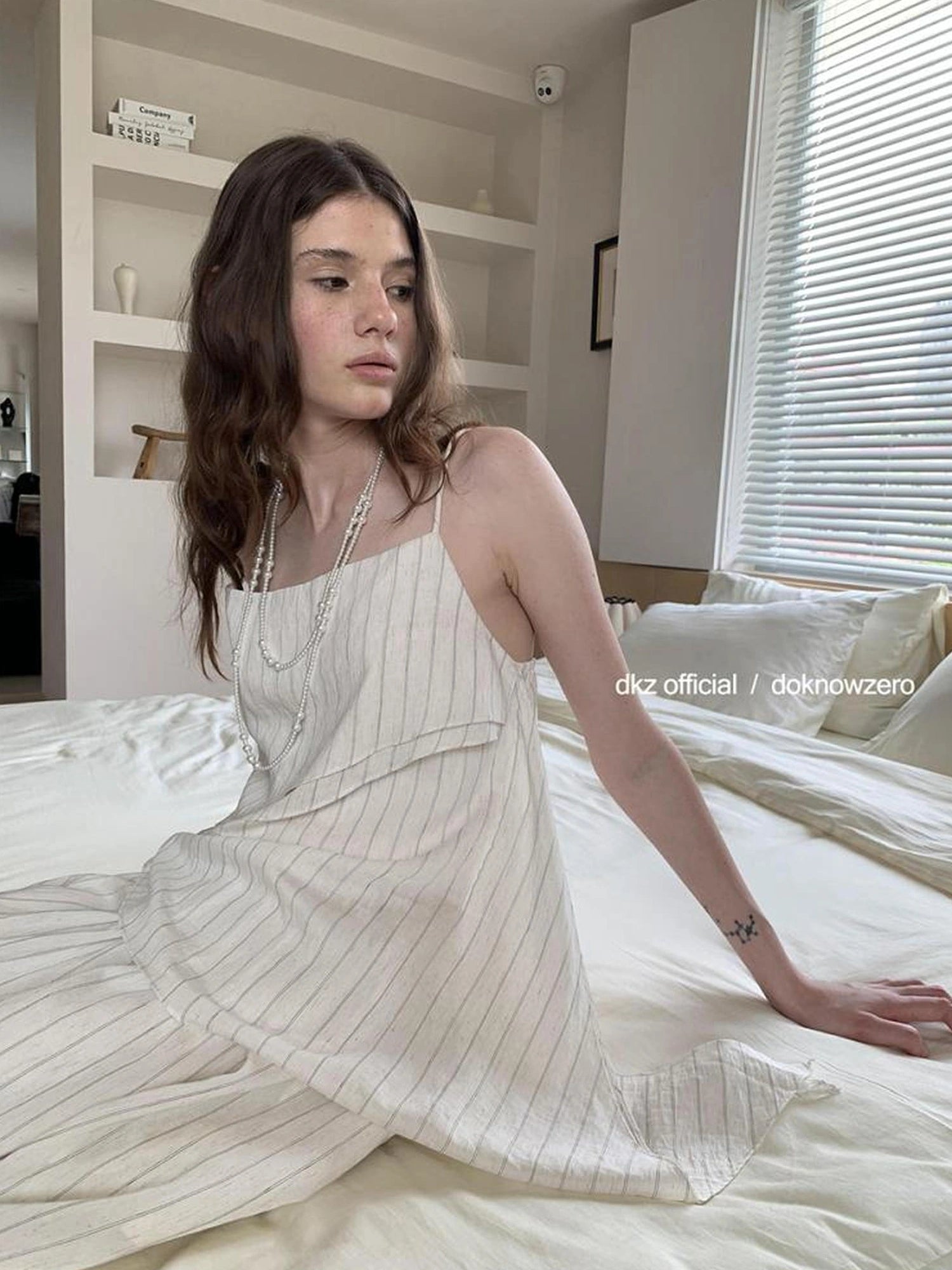 DKZ OFFICIAL Striped Irregular Camisole And Flounced Skirt Two Piece Set