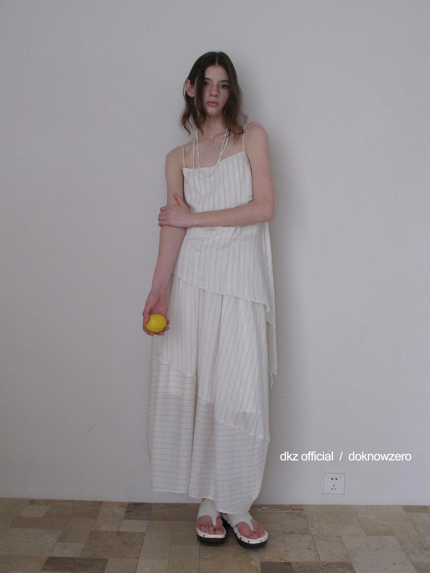 DKZ OFFICIAL Striped Irregular Camisole And Flounced Skirt Two Piece Set