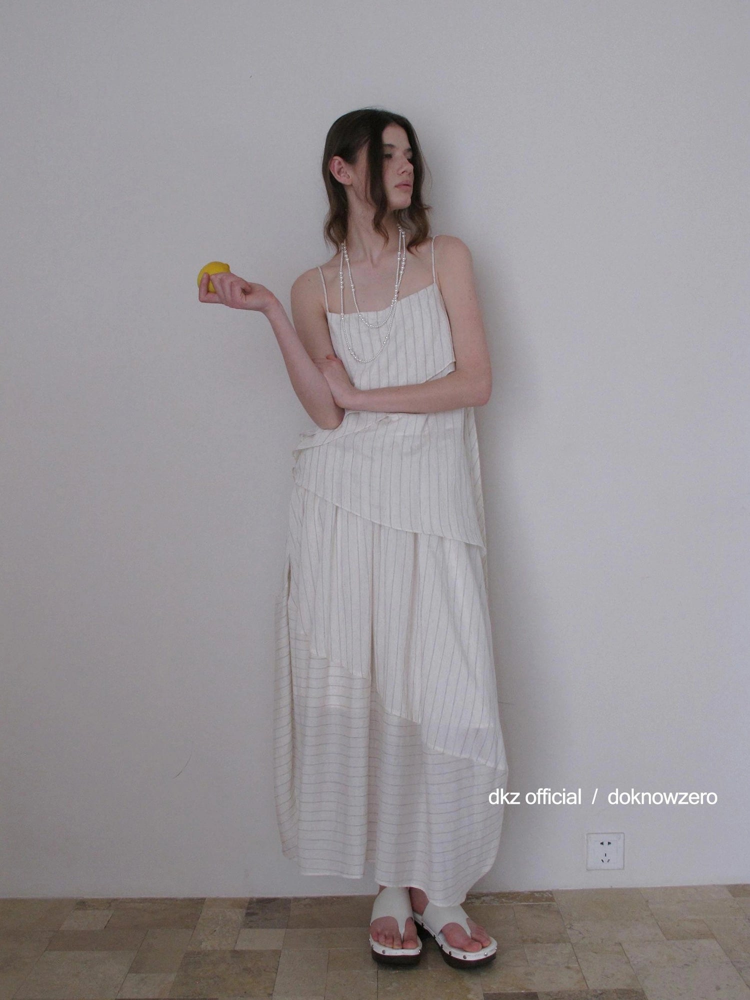 DKZ OFFICIAL Striped Irregular Camisole And Flounced Skirt Two Piece Set
