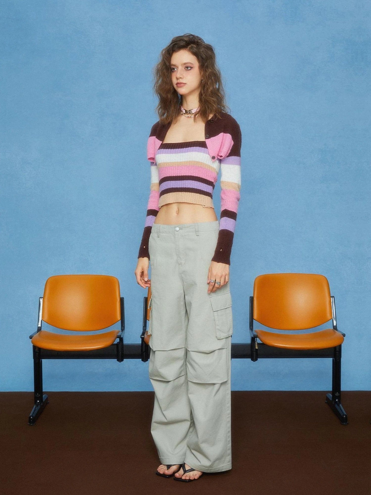 DKZ OFFICIAL Striped Knit Vest And Cardigan Two Piece Set