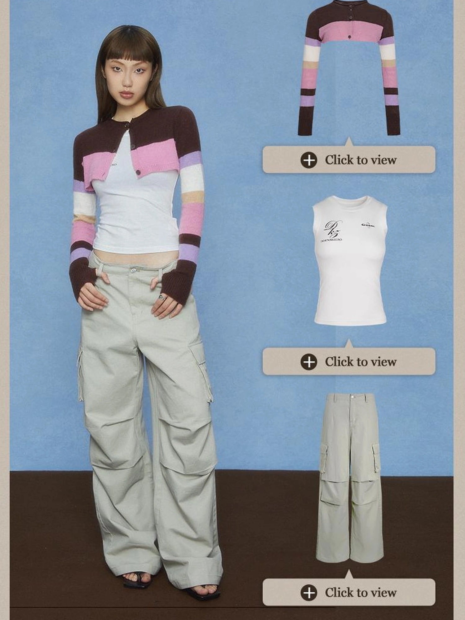 DKZ OFFICIAL Striped Knit Vest And Cardigan Two Piece Set
