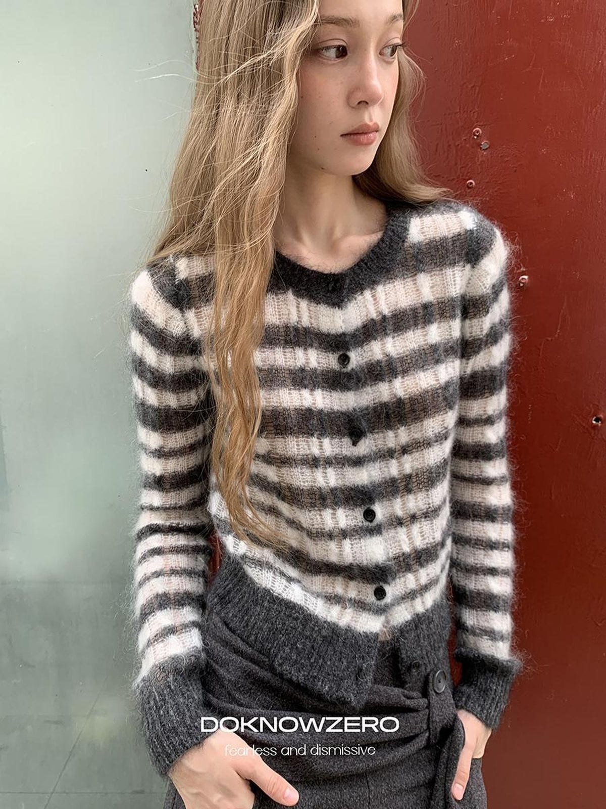 DKZ OFFICIAL Striped Mohair Knit Women&
