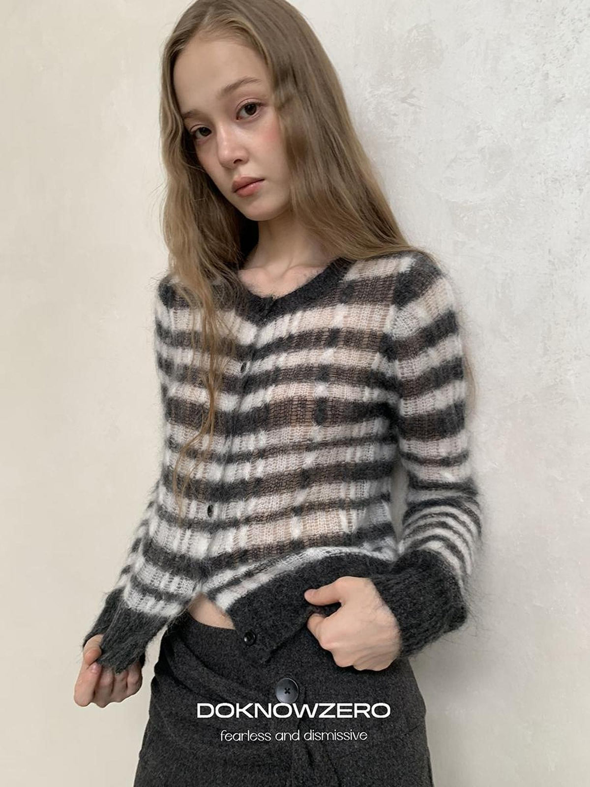 DKZ OFFICIAL Striped Mohair Knit Women&