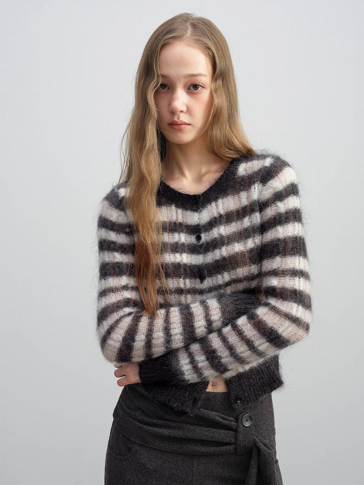 DKZ OFFICIAL Striped Mohair Knit Women&
