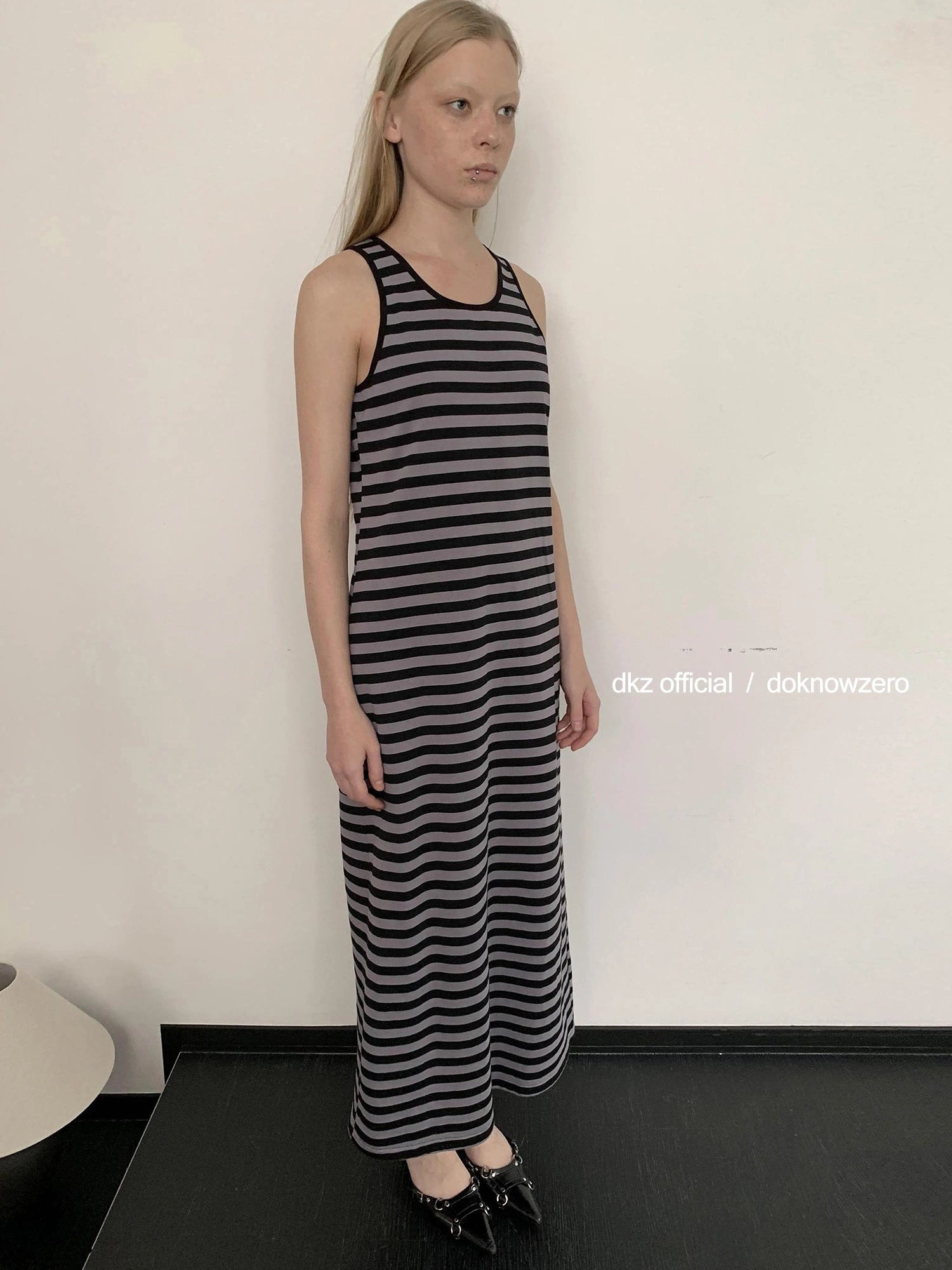 DKZ OFFICIAL Striped Vest Dress Women S Retro Casual Long Sleeveless Dress