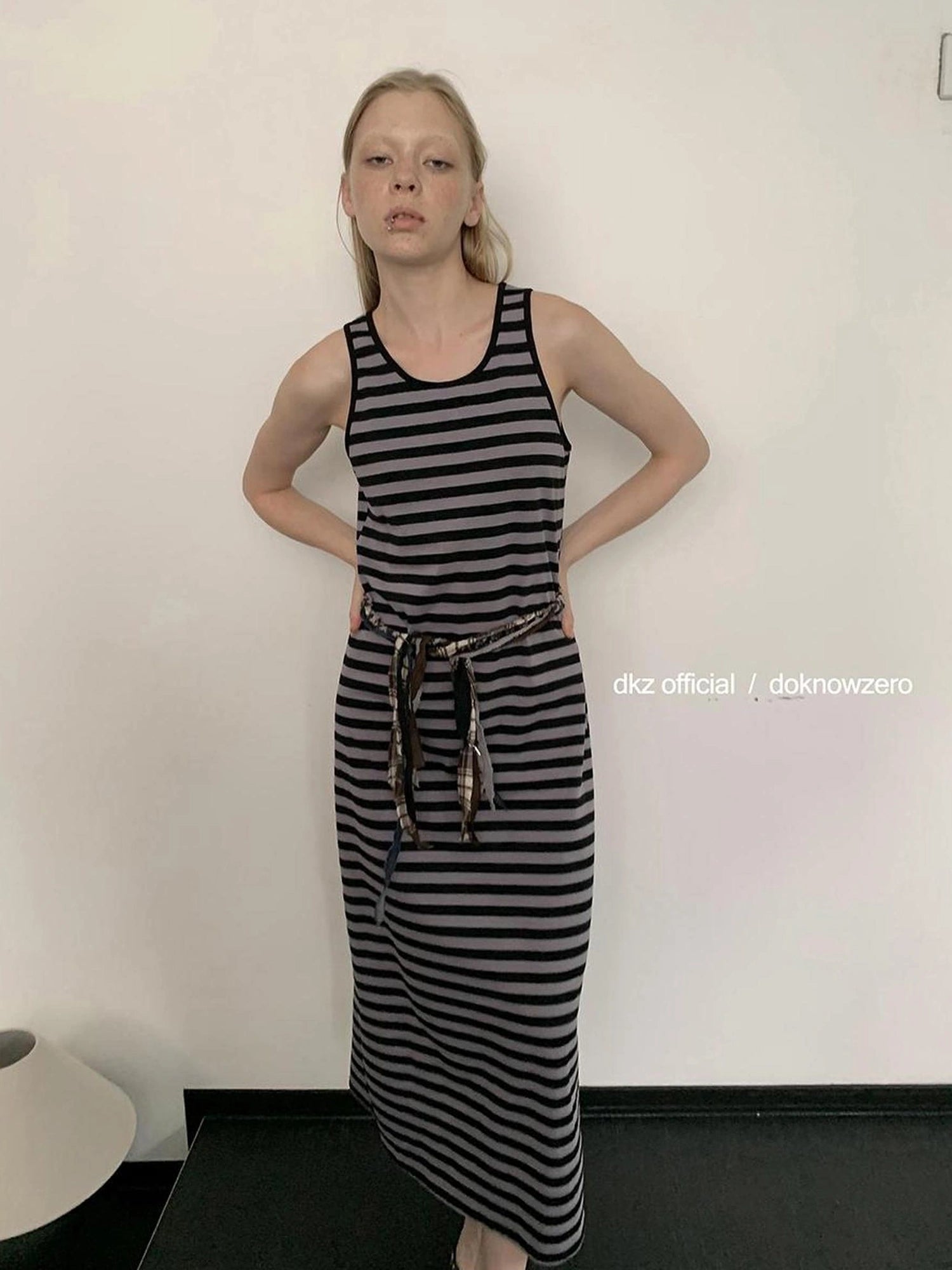 DKZ OFFICIAL Striped Vest Dress Women S Retro Casual Long Sleeveless Dress
