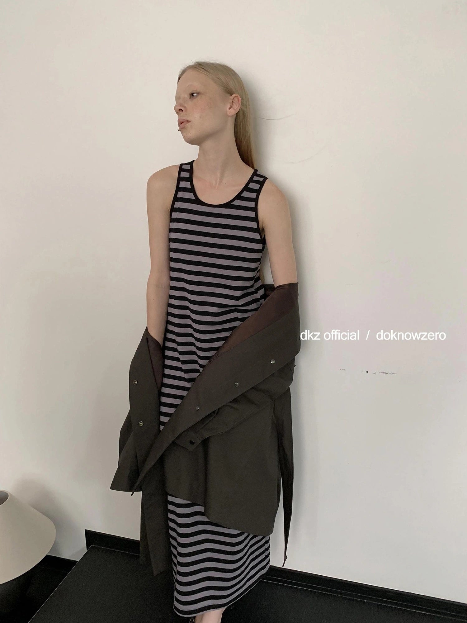 DKZ OFFICIAL Striped Vest Dress Women S Retro Casual Long Sleeveless Dress