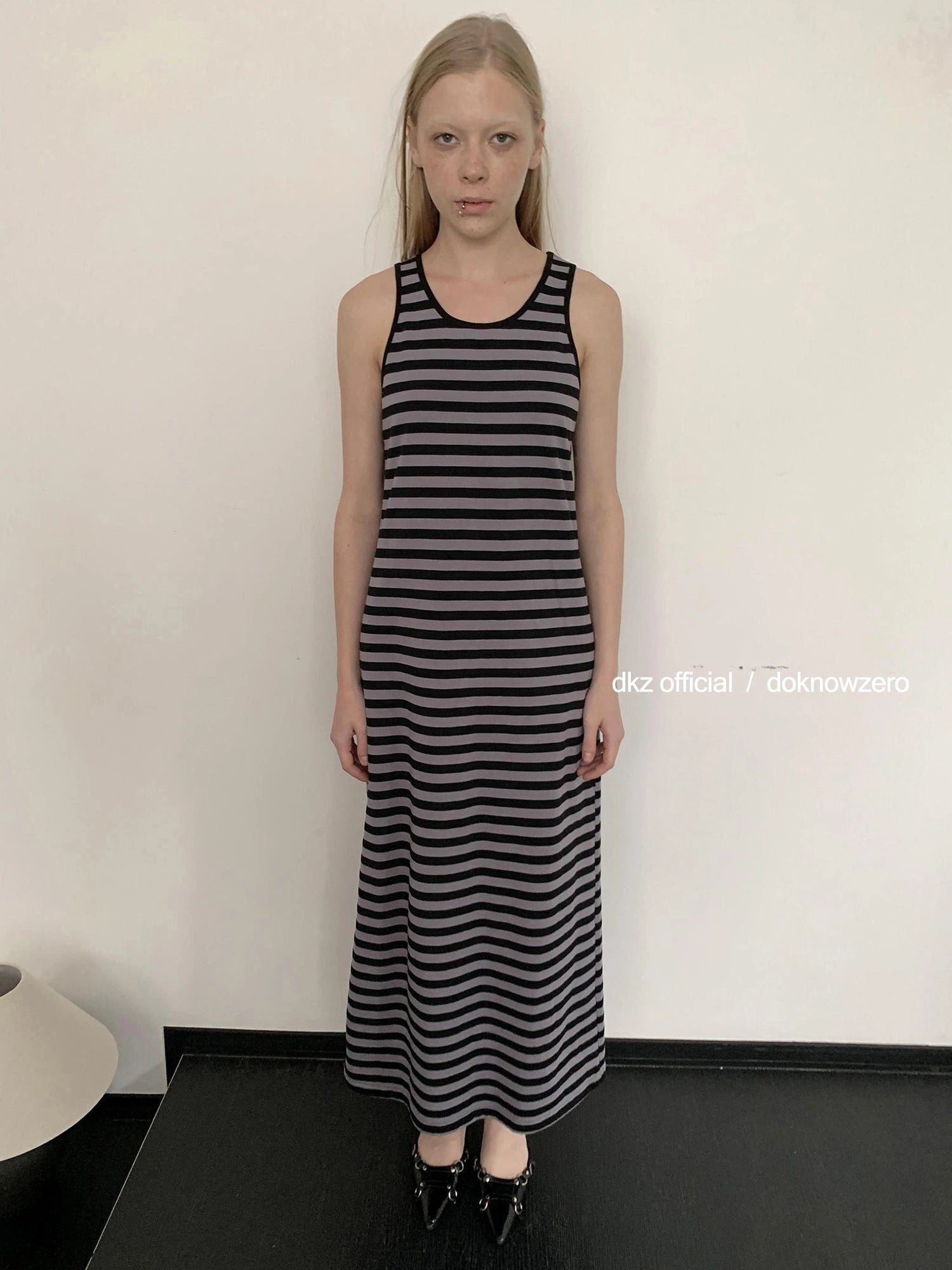 DKZ OFFICIAL Striped Vest Dress Women S Retro Casual Long Sleeveless Dress