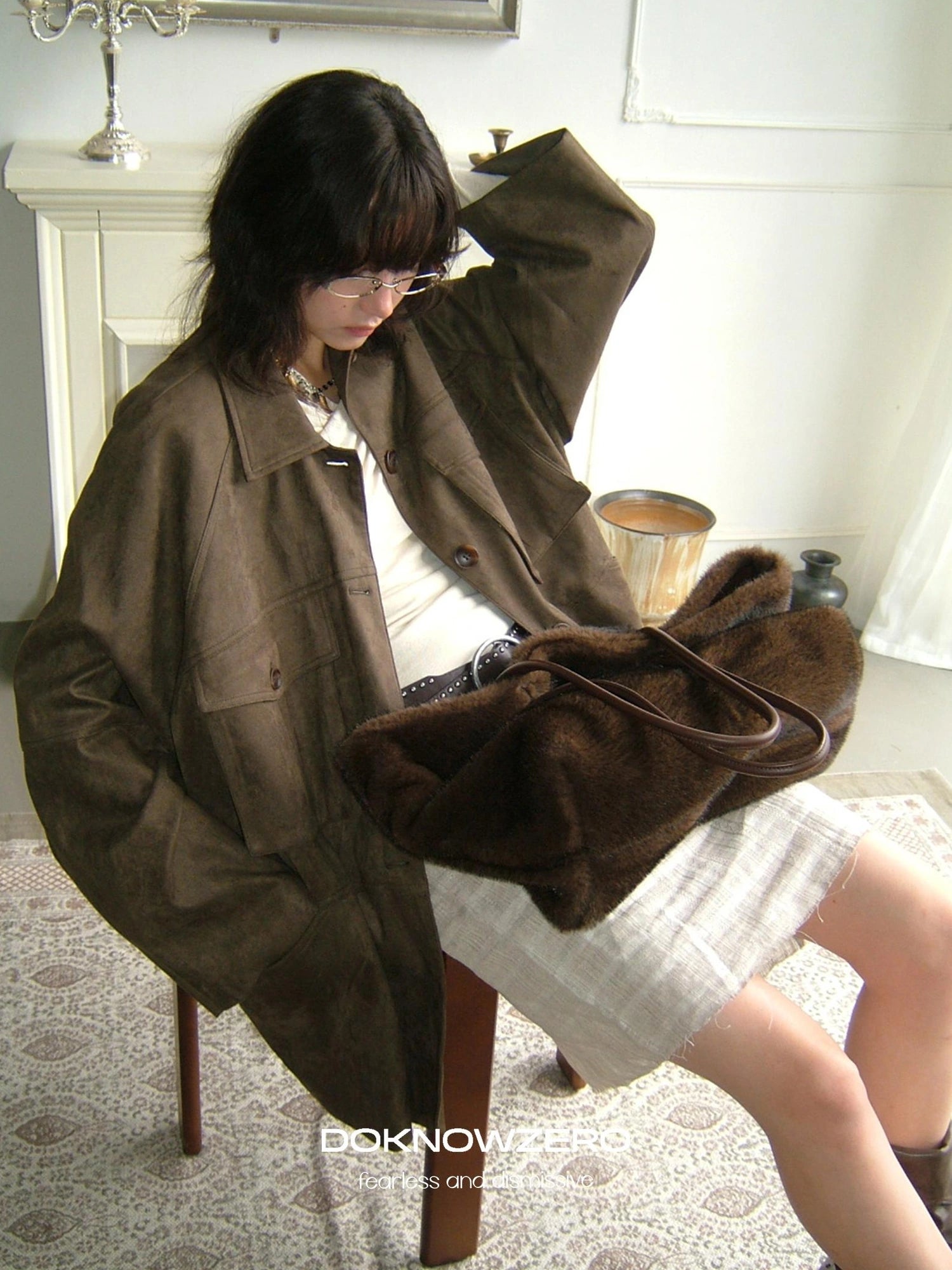 DKZ OFFICIAL Suede Utility Jacket In Coffee Brown