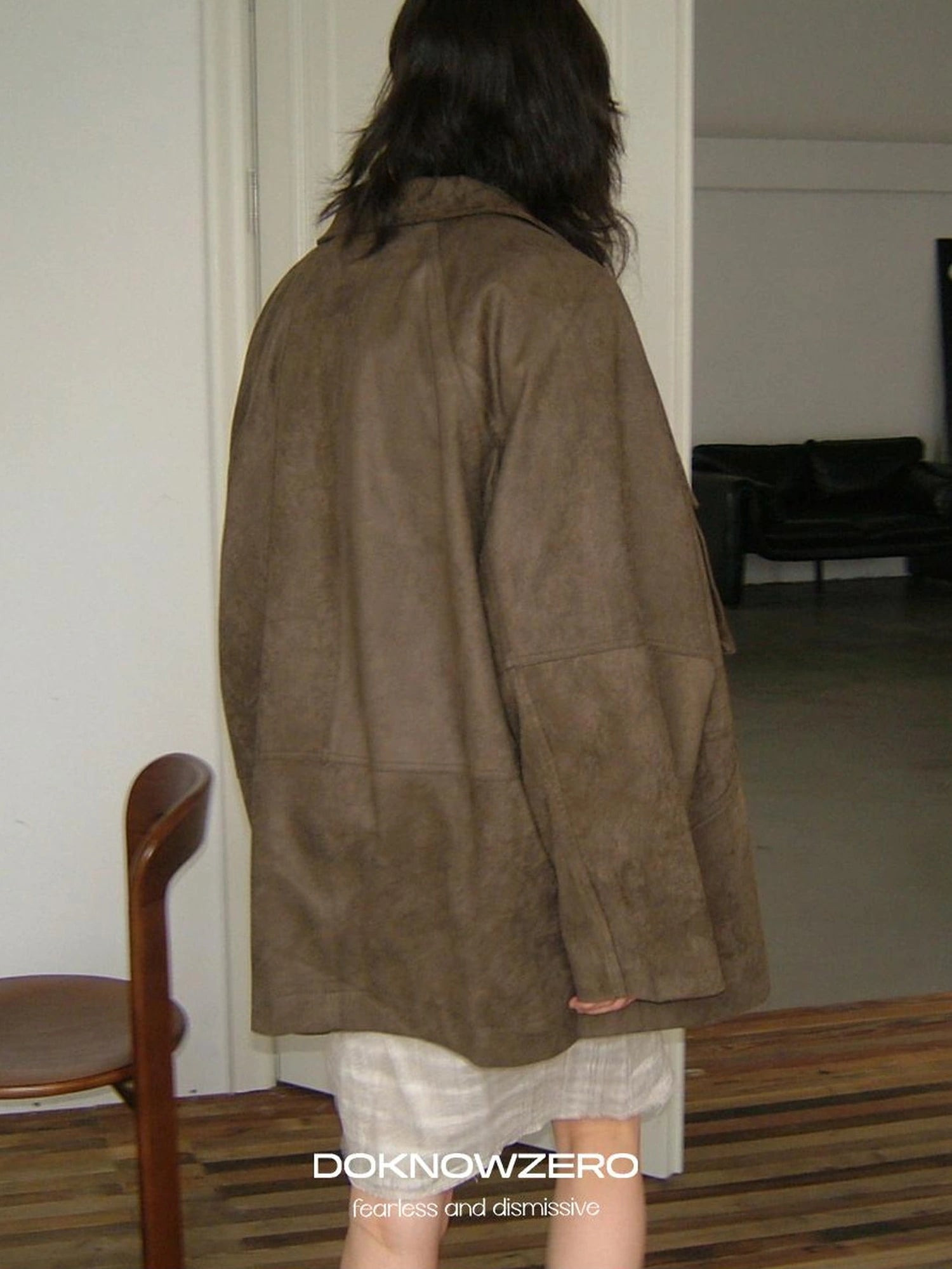 DKZ OFFICIAL Suede Utility Jacket In Coffee Brown