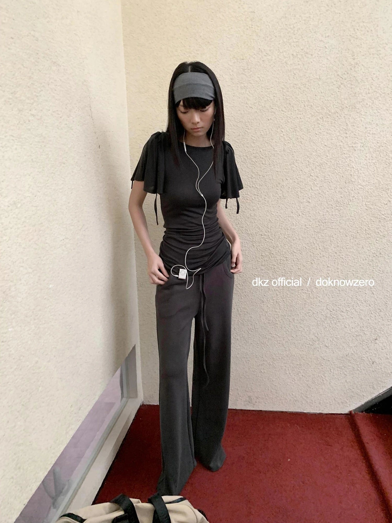 DKZ OFFICIAL Summer Knit Grey Trousers With Drawstring Waist