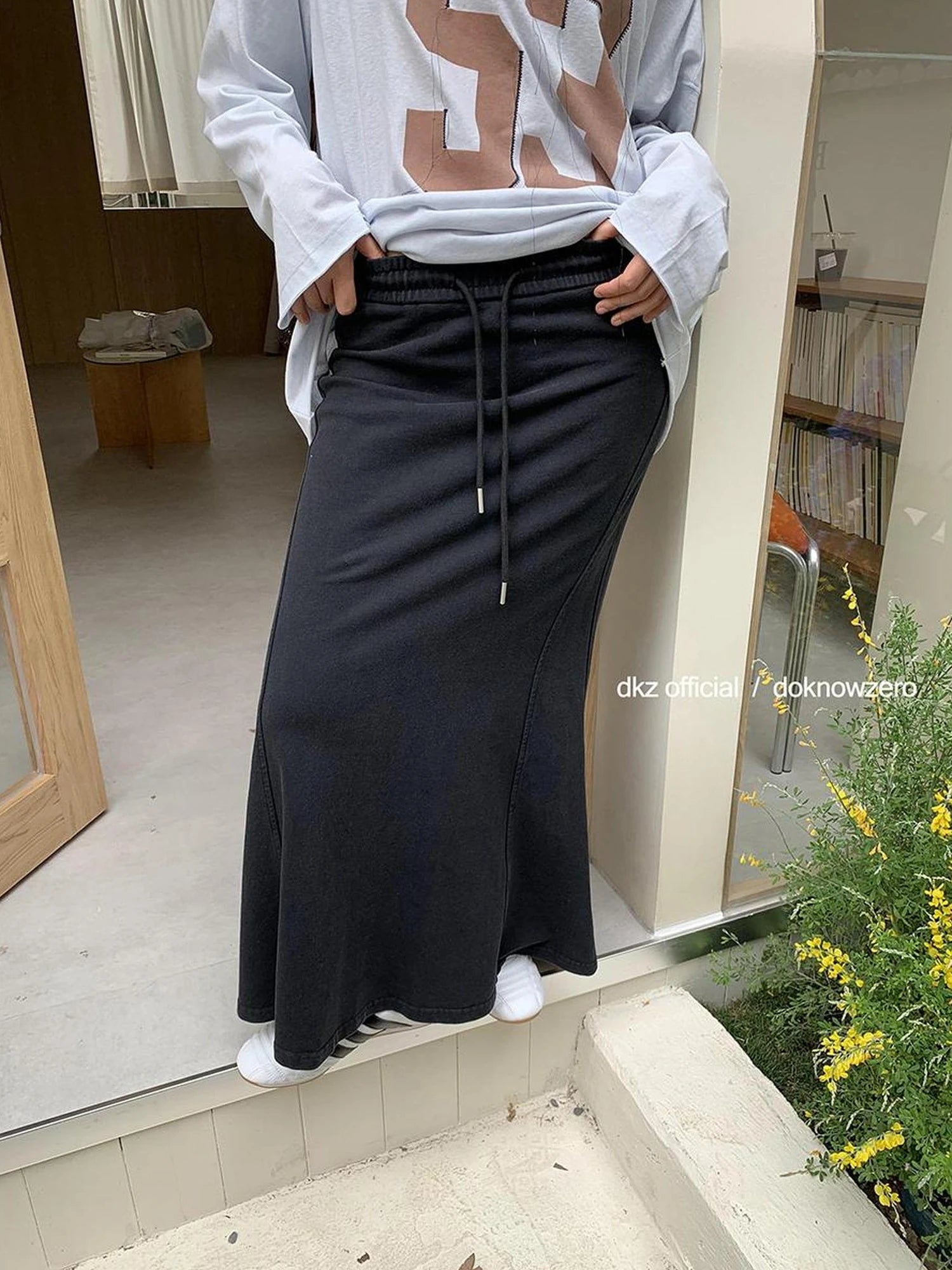 DKZ OFFICIAL Summer Slim Black Cotton Flared Maxi Dress