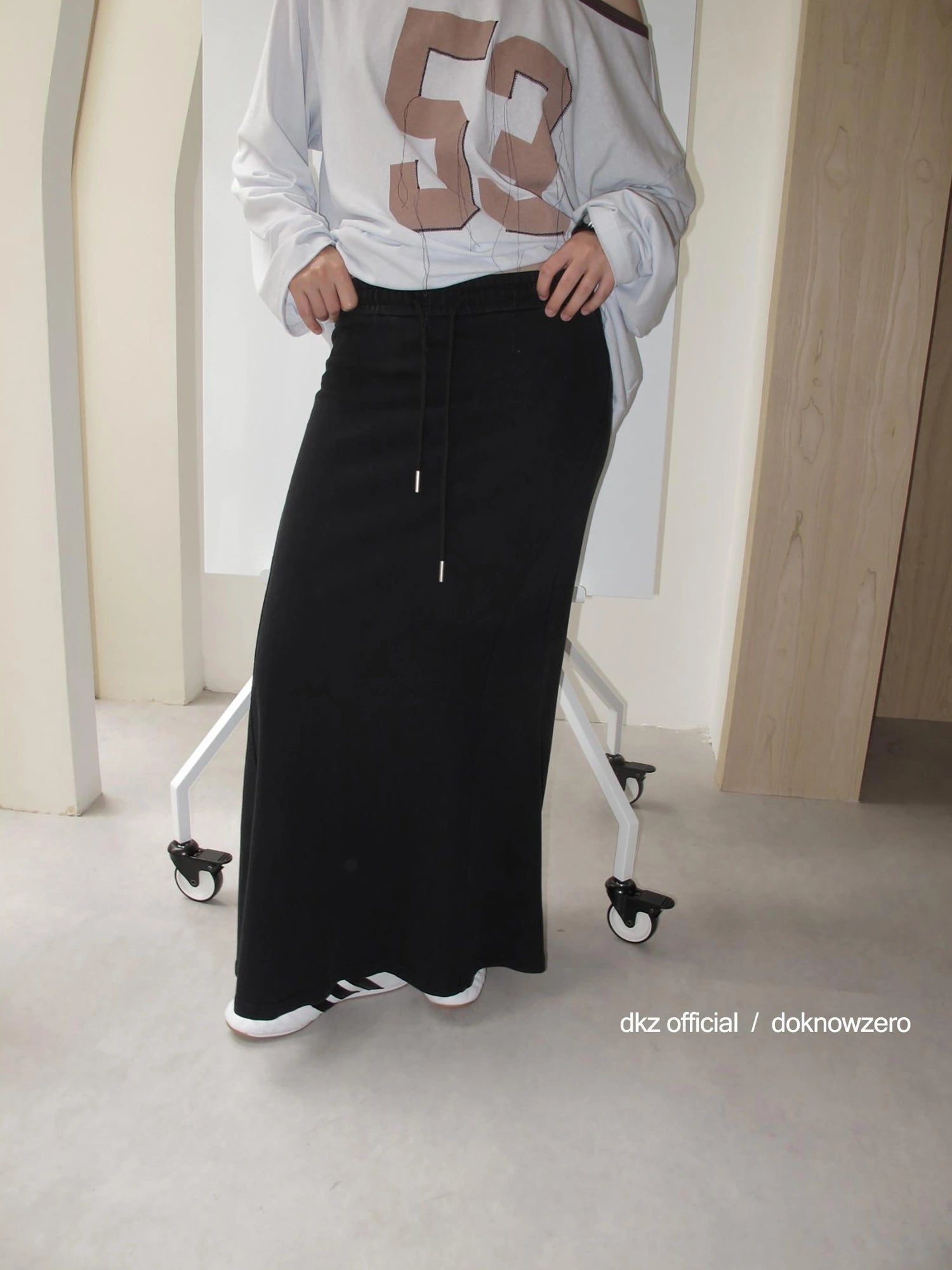 DKZ OFFICIAL Summer Slim Black Cotton Flared Maxi Dress