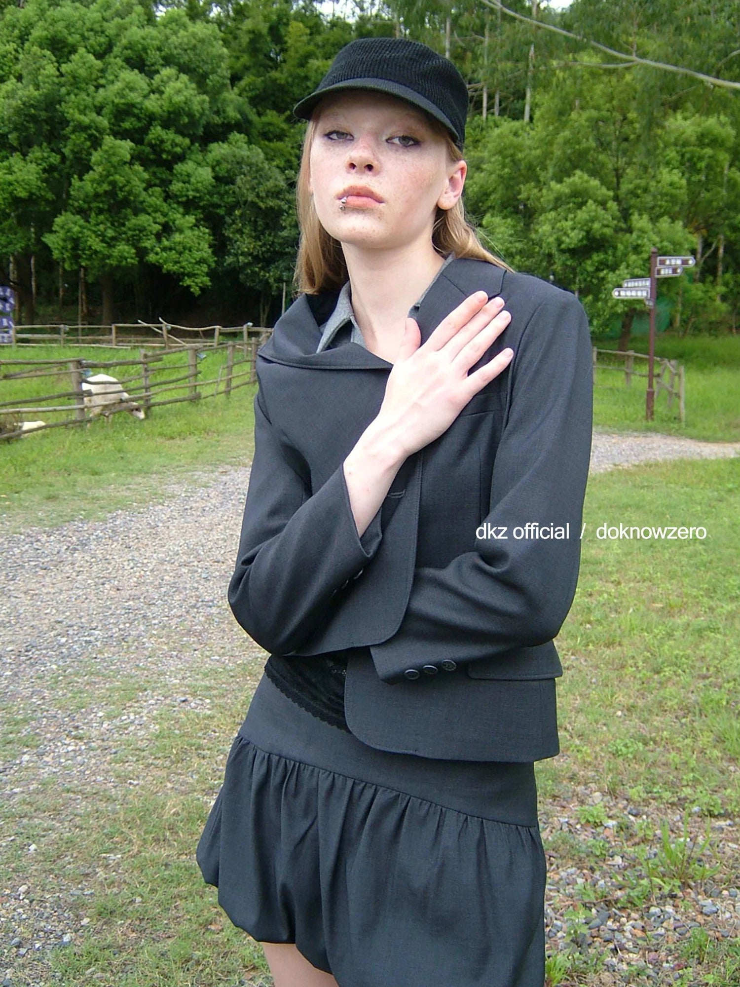 DKZ OFFICIAL Tailored Shoulder Crop Blazer Peplum Skirt Set