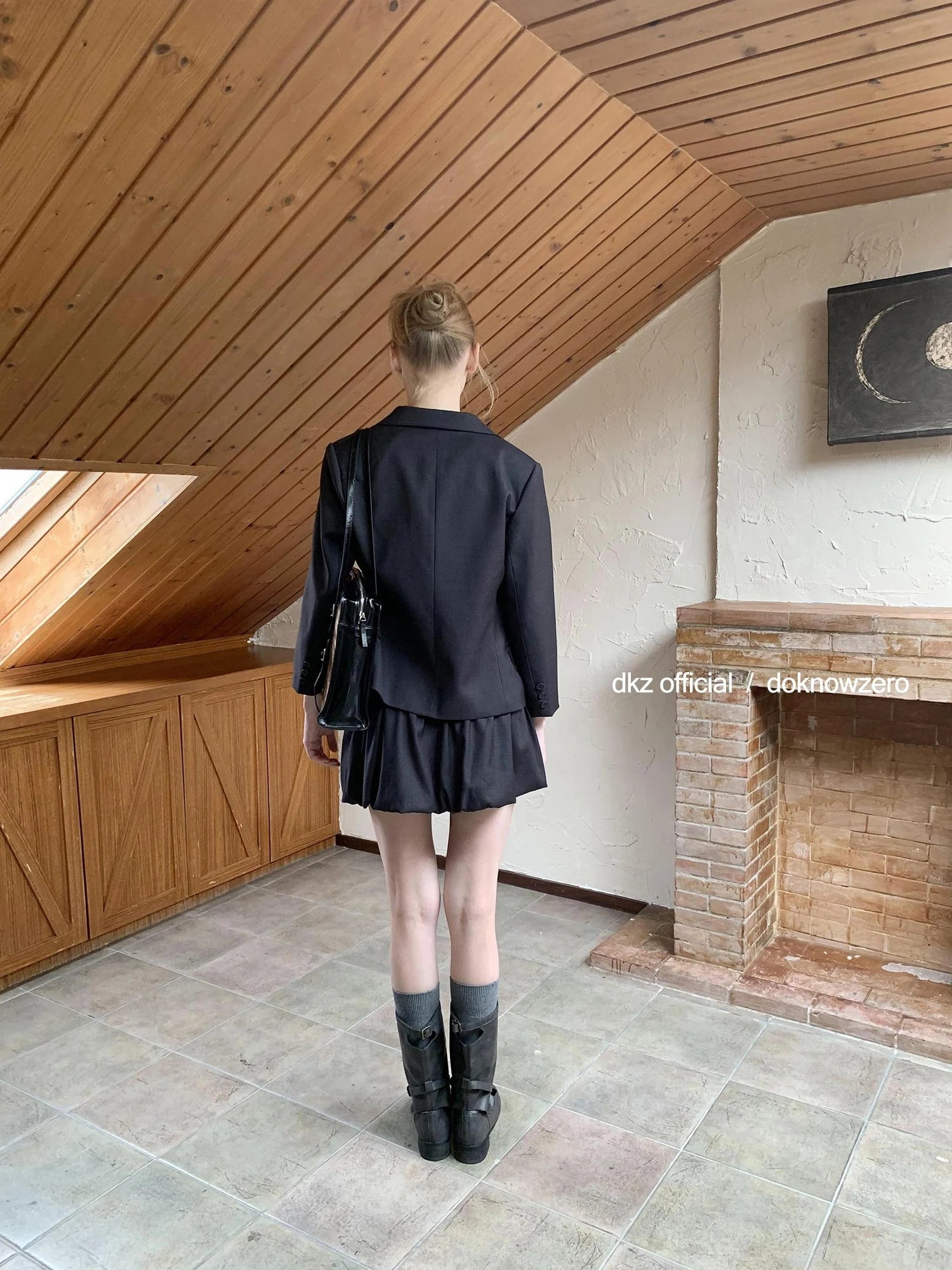 DKZ OFFICIAL Tailored Shoulder Crop Blazer Peplum Skirt Set